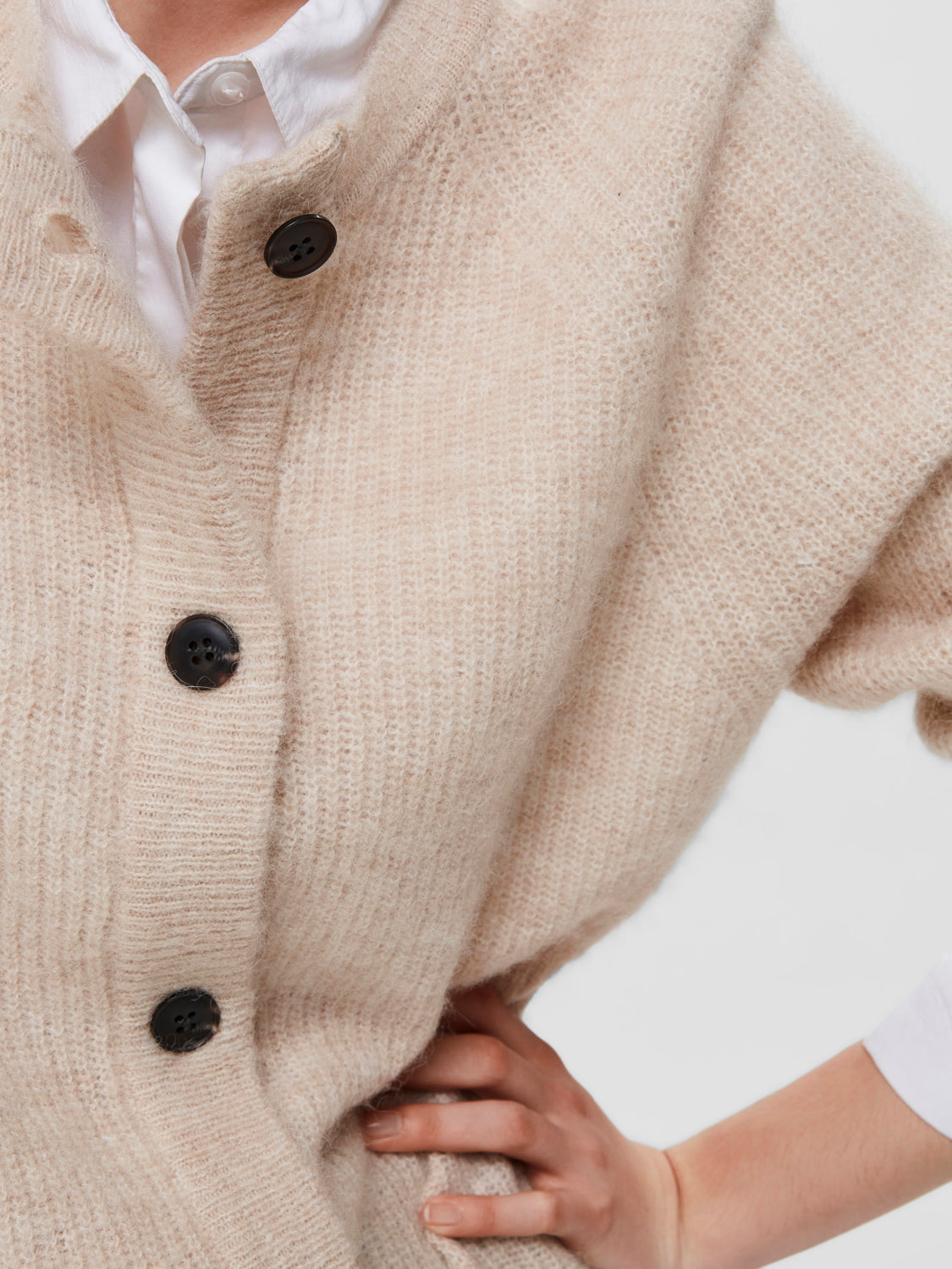 Lulu kort ullcardigan - Beige/ Birch