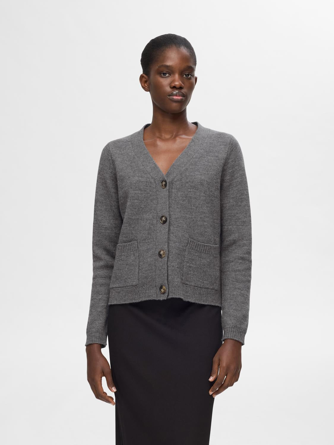 Ana Strikket Cardigan - Medium Grey Melange