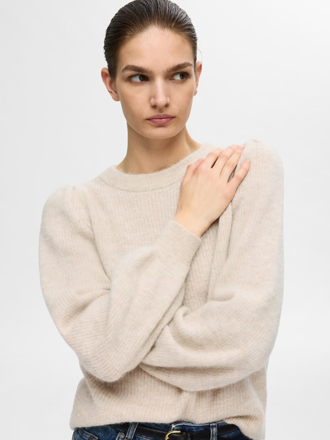 Lulu Rib O-neck - Beige/ Birch