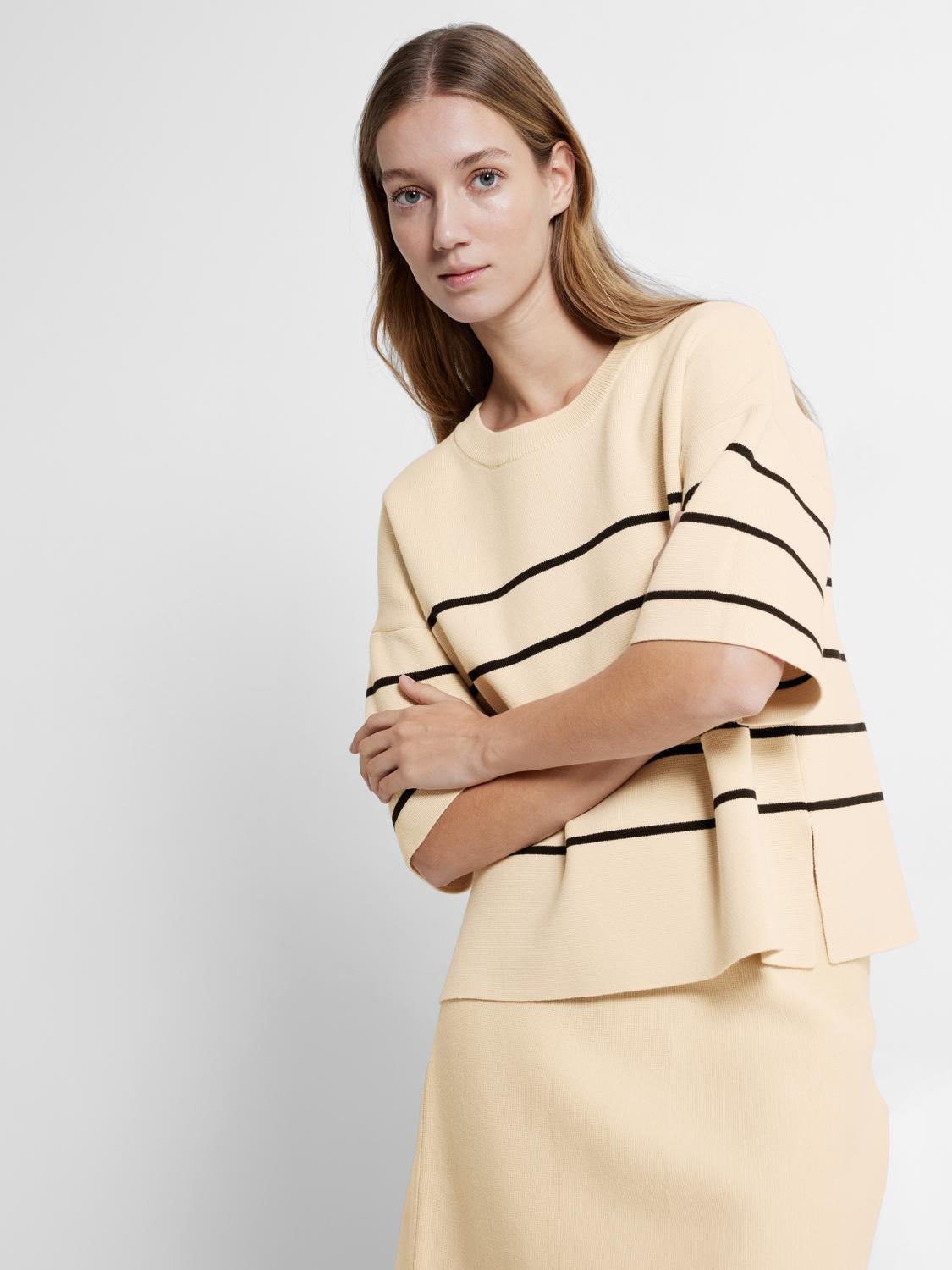 Liva genser med kort arm - Beige/ Birch