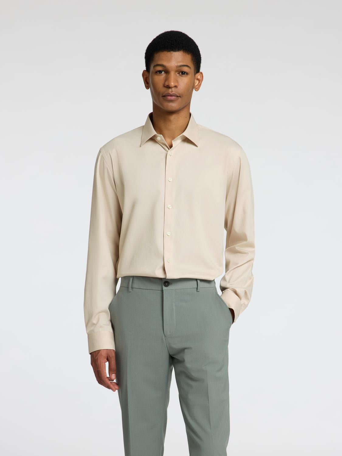 Slim Performance Skjorte - Beige/ Oatmeal