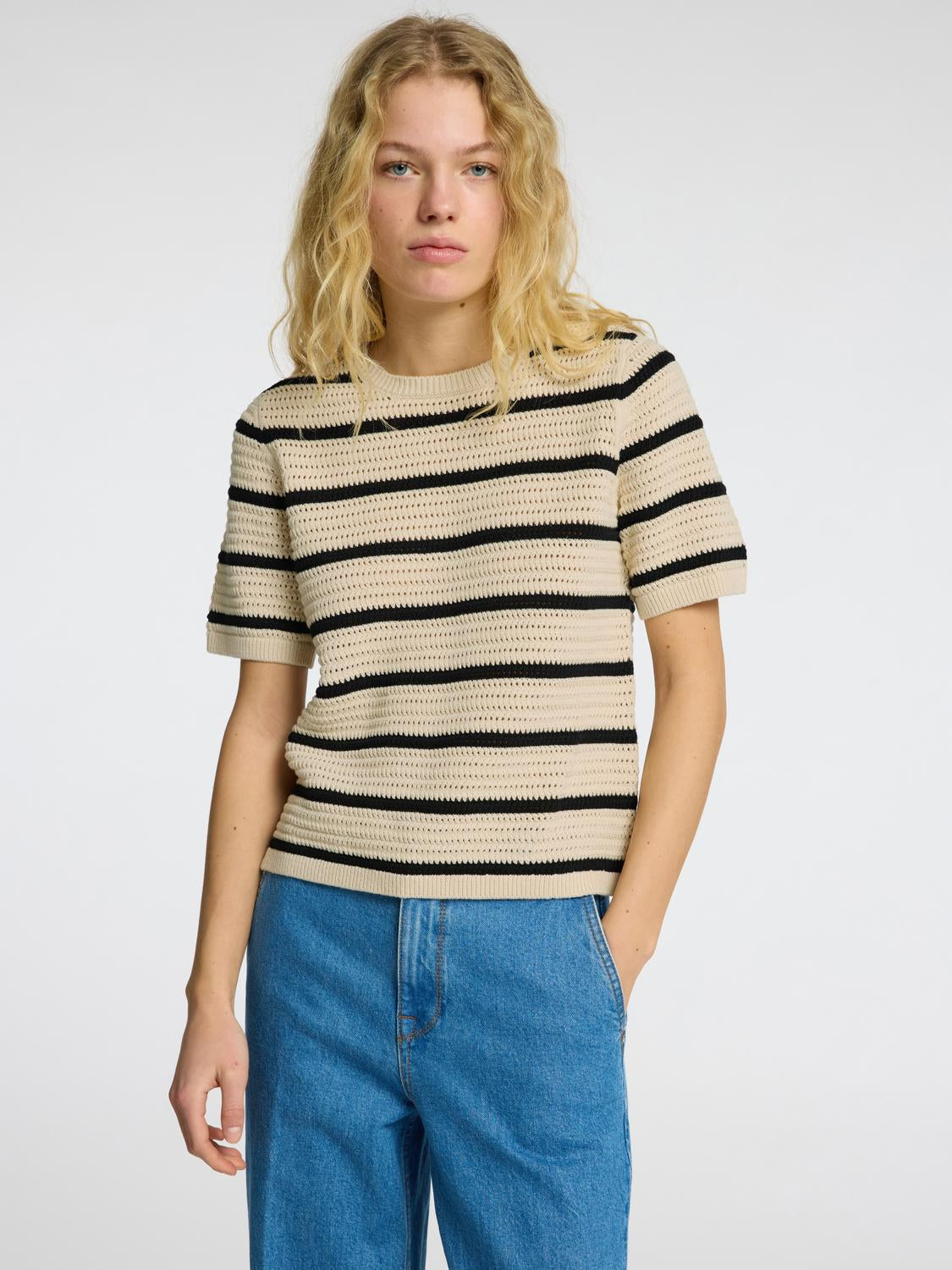 Vinna Strikket O-Neck - Beige/ Birch