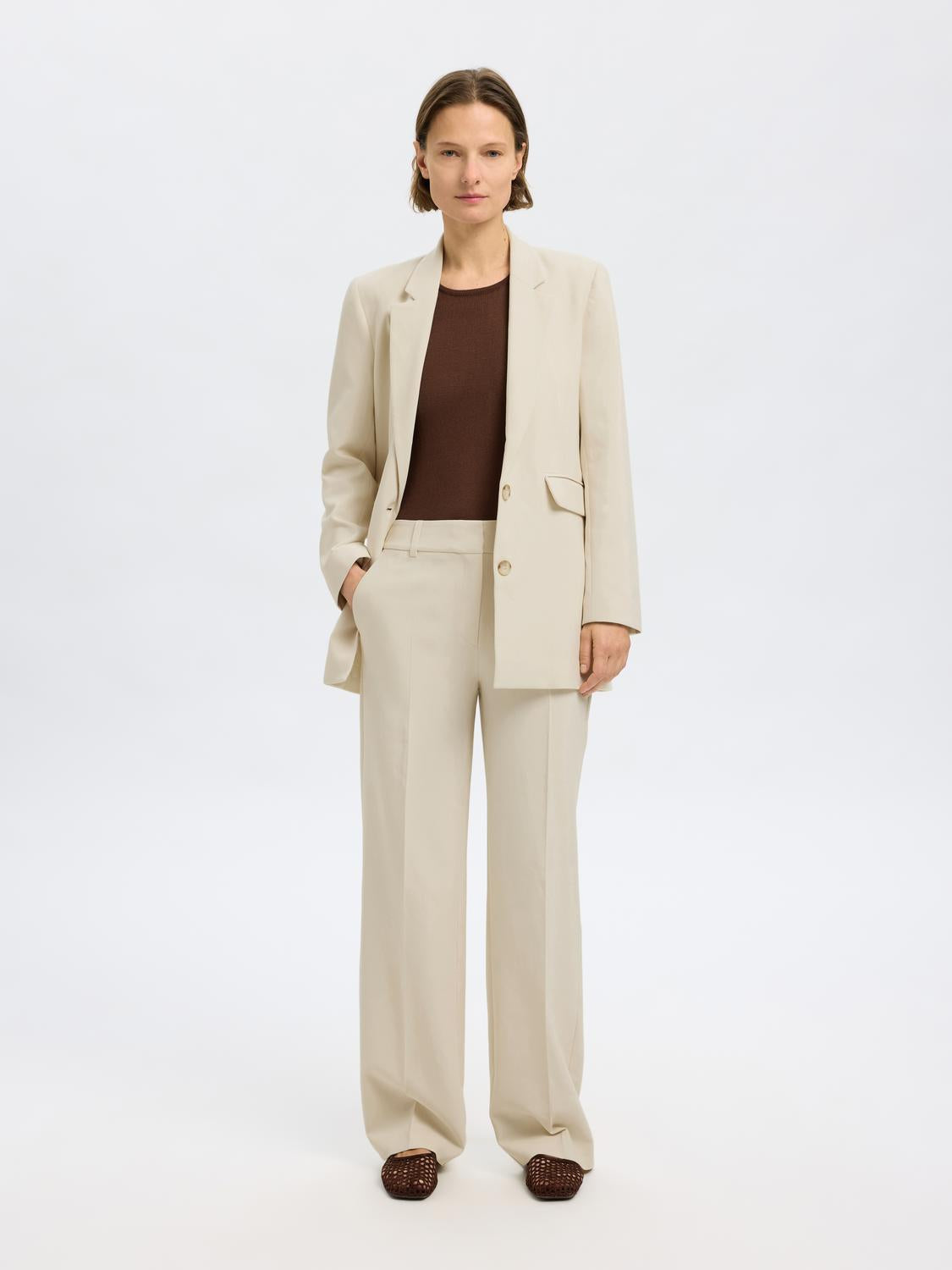 Rita Wide DRessbukser - Beige/ Birch