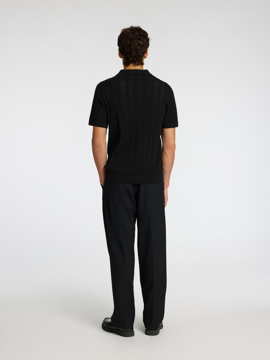 Wells Strikket Polo T-skjorte - Black