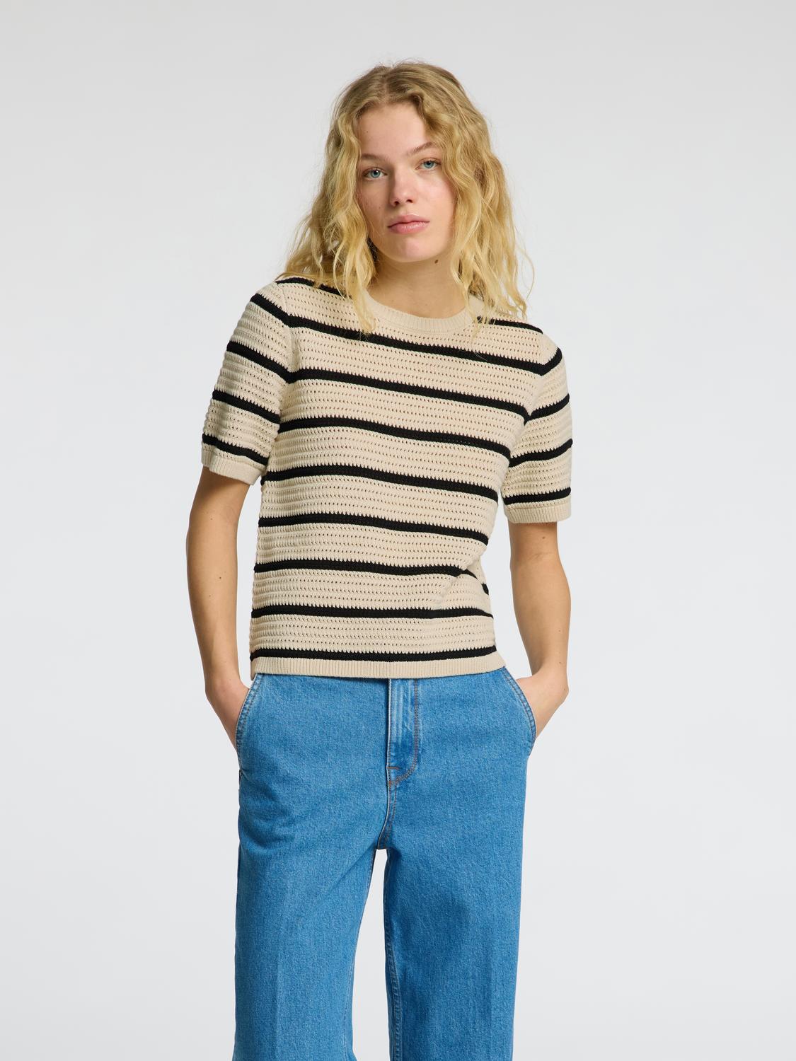 Vinna Strikket O-Neck - Beige/ Birch