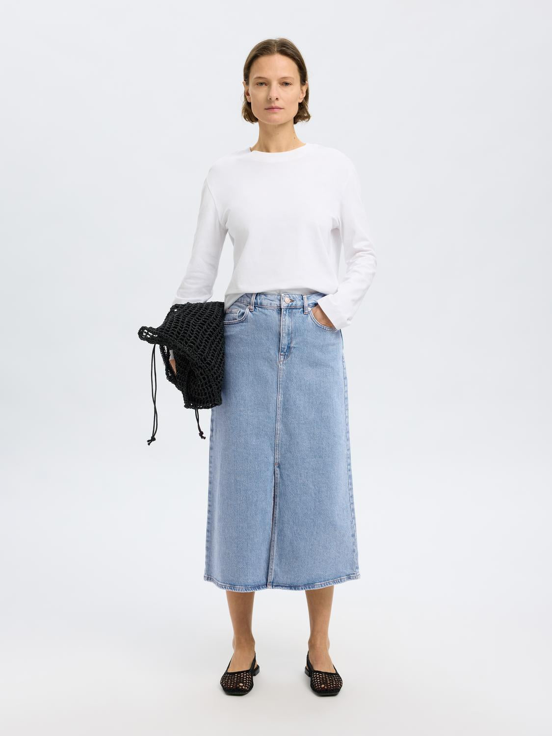 Krista Gerda Langt Denim Skjørt - Blå/ Light Blue Denim