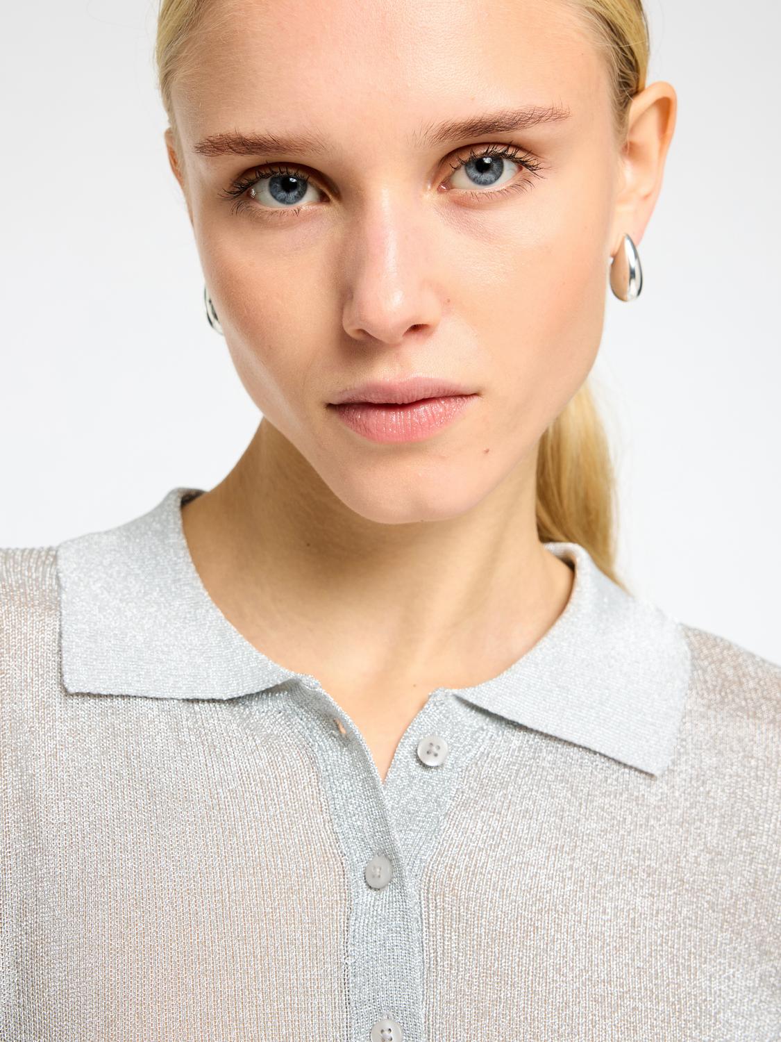 Dagni Strikket Polo-Skjorte - Sølv/ Silver