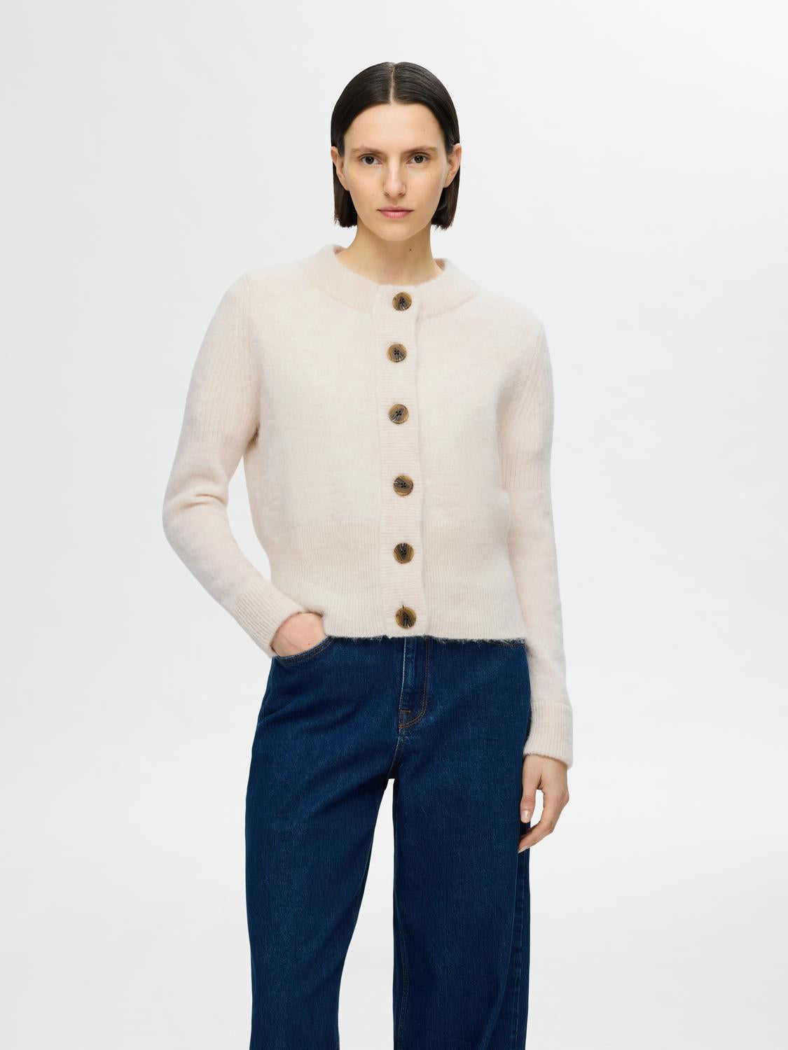 Sia Ras Strikket Cardigan - Beige/ Birch
