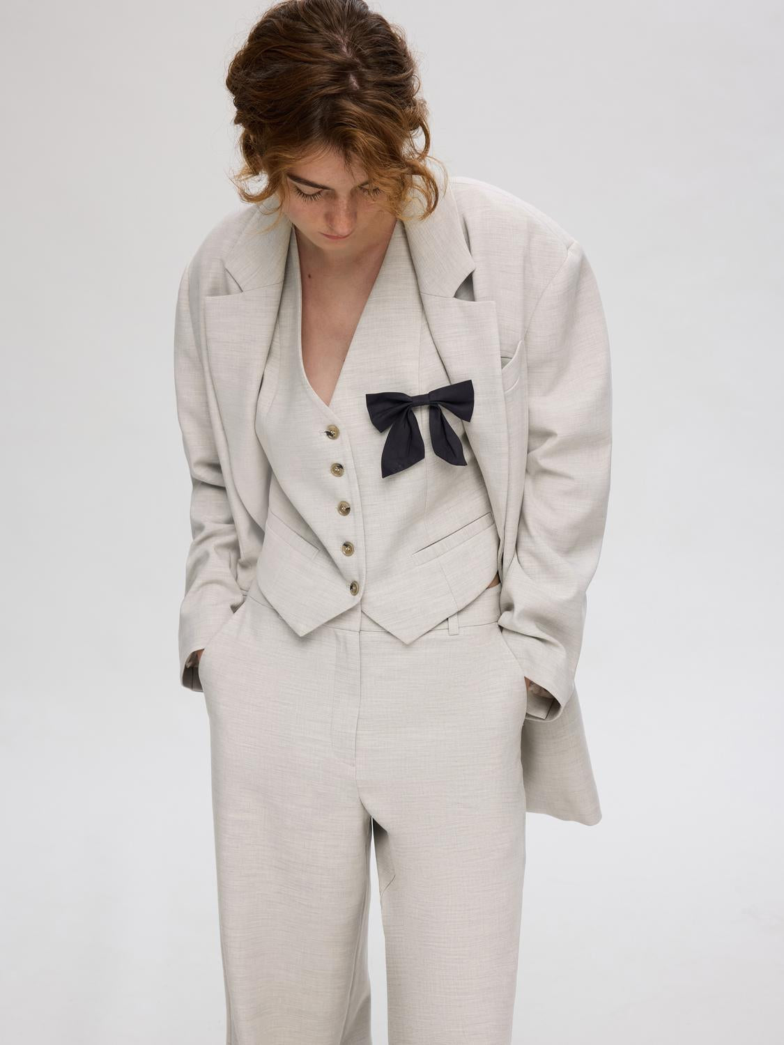 Rita Tailored Vest - Beige/ Dove