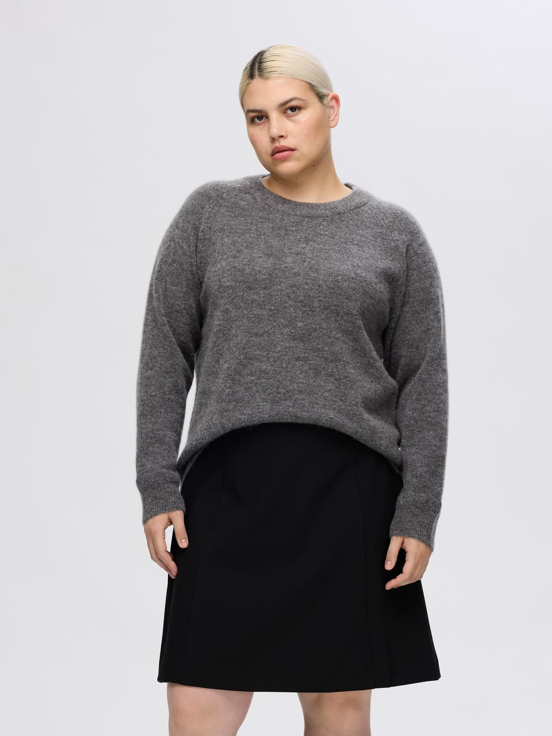 Lulu O-Neck Strikket Genser - Medium Grey Melange