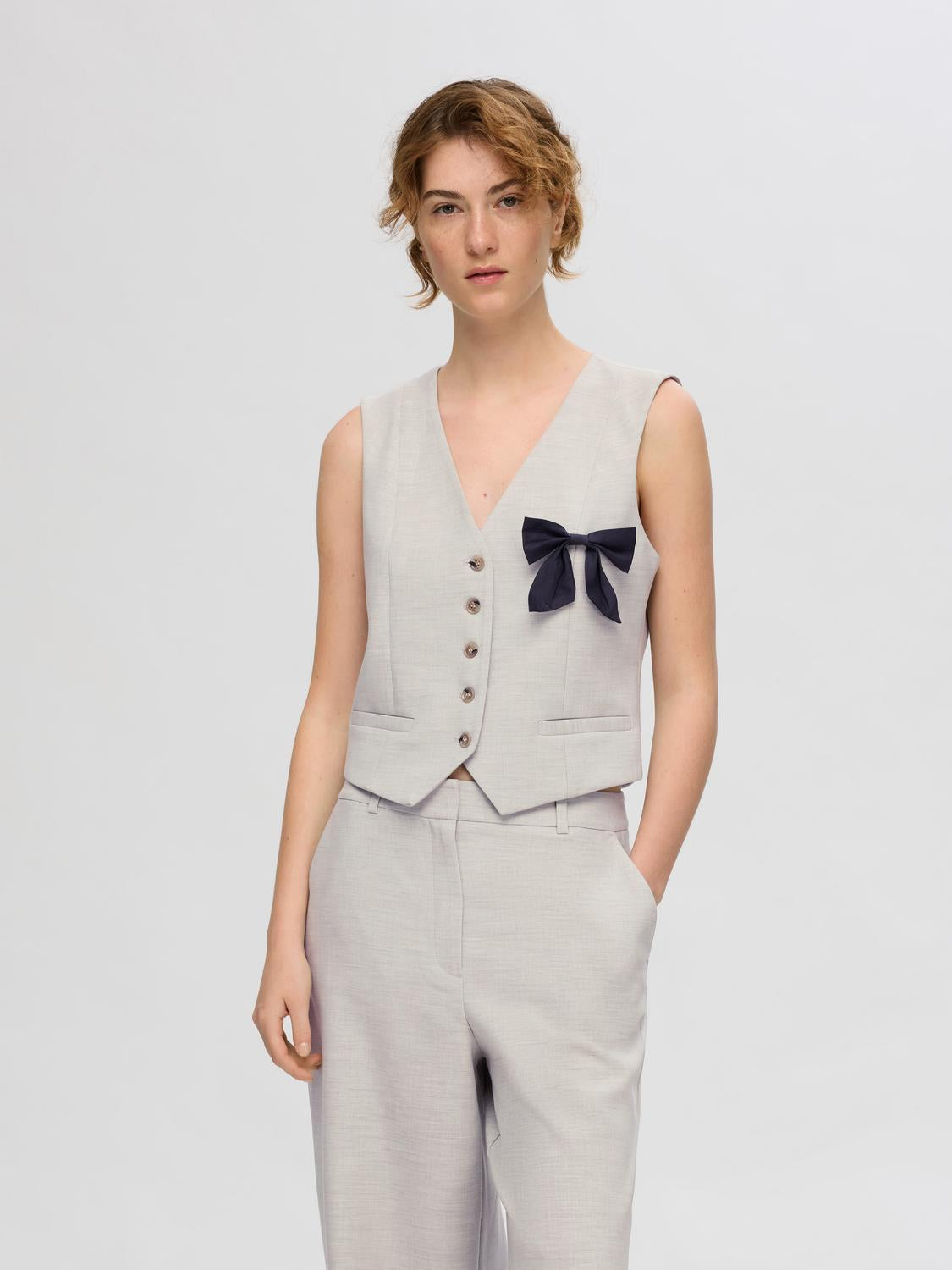 Rita Tailored Vest - Beige/ Dove
