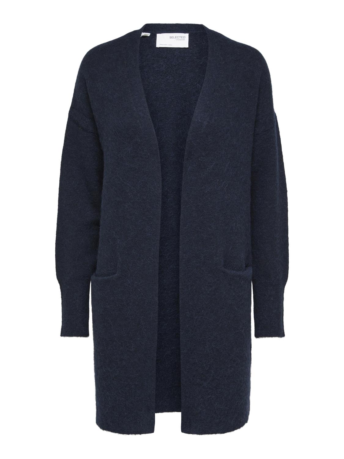 Lulu Strikket Lang Cardigan - Blå/ Dark Sapphire