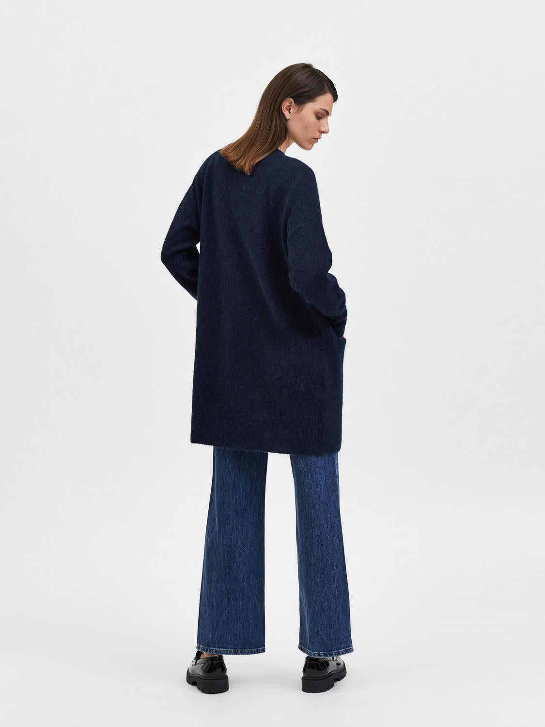 Lulu Strikket Lang Cardigan - Blå/ Dark Sapphire