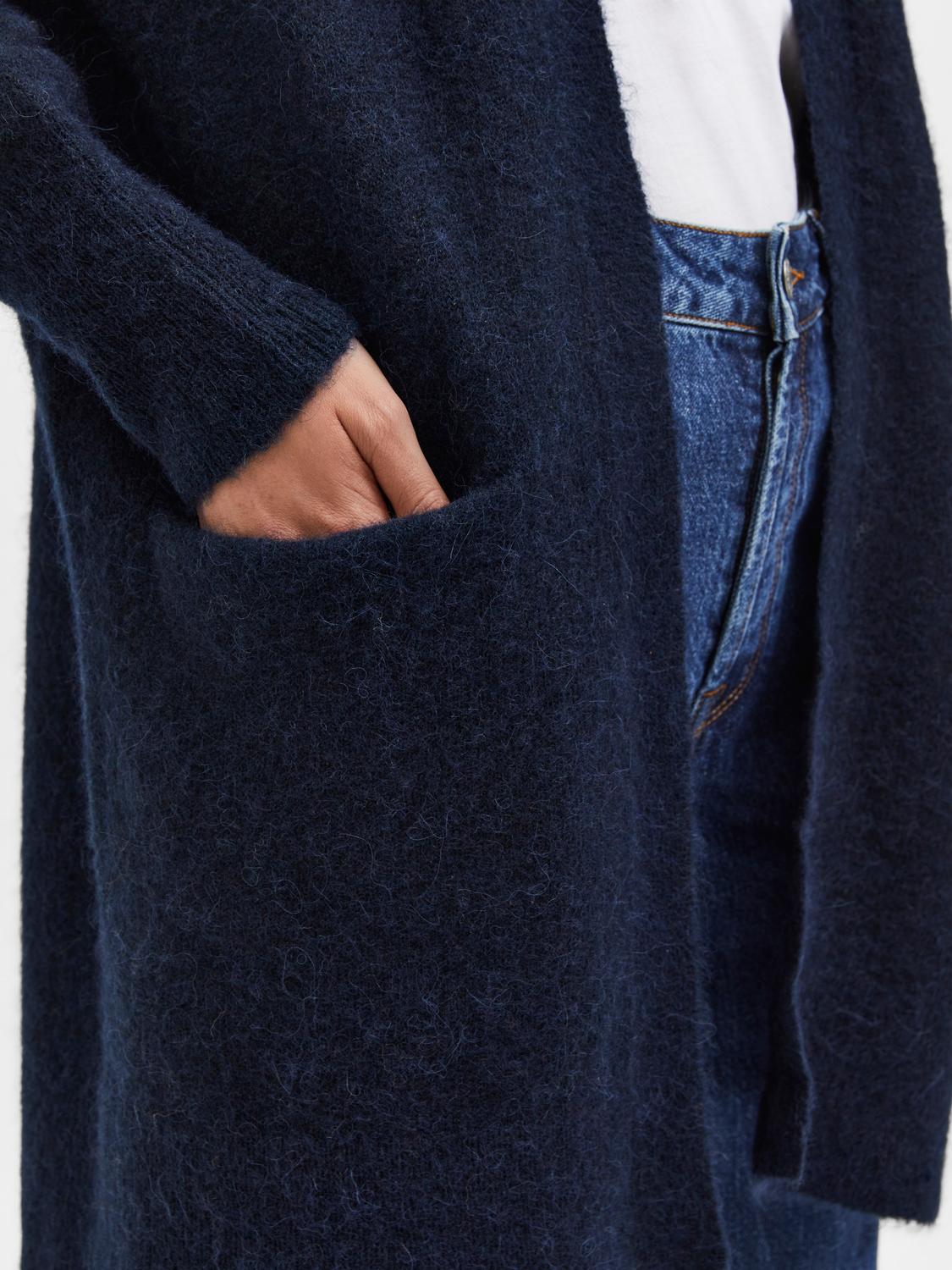 Lulu Strikket Lang Cardigan - Blå/ Dark Sapphire