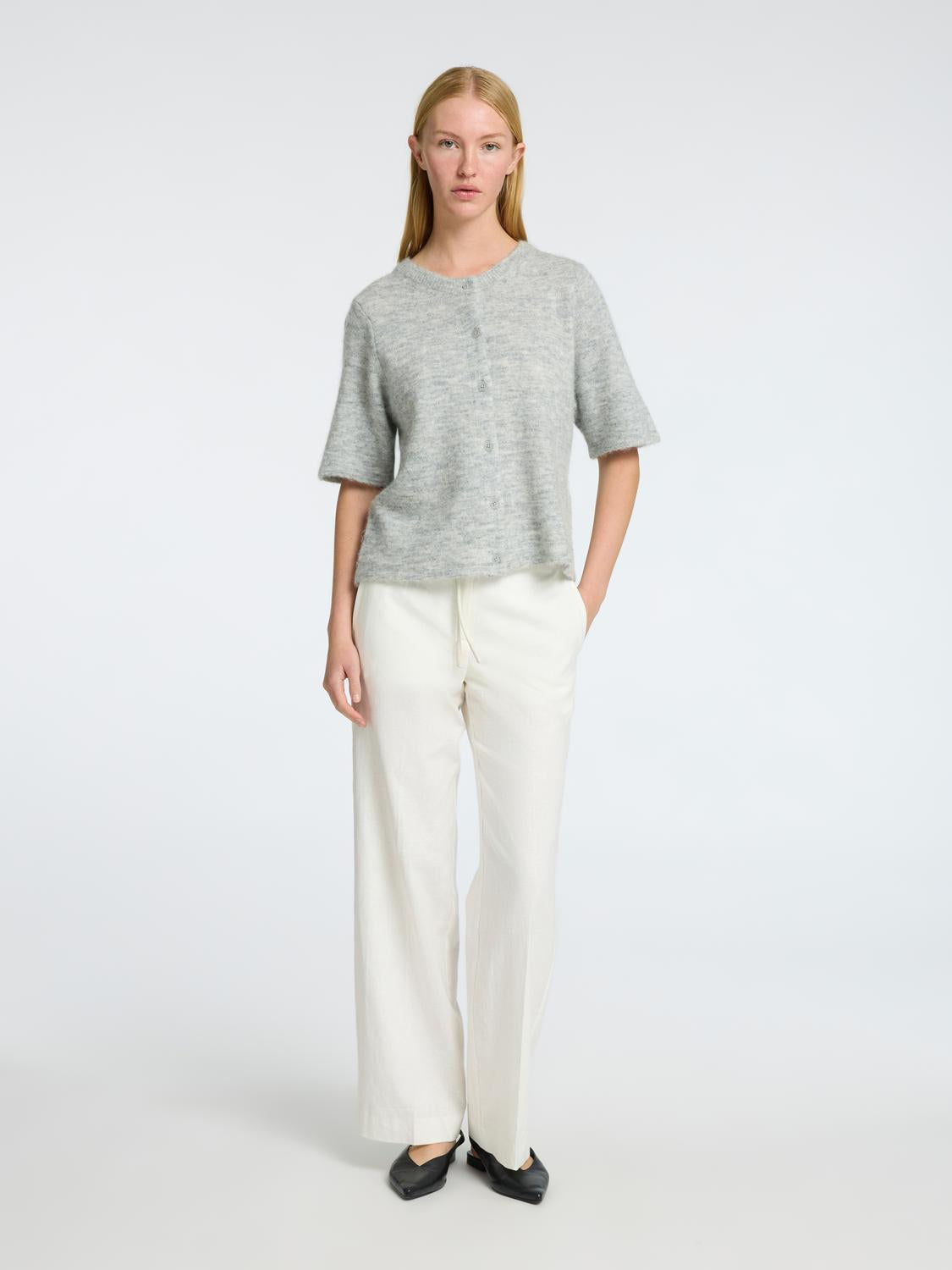 Lulu 2/4 Strikket Cardigan - Grå/ Light Grey Melange