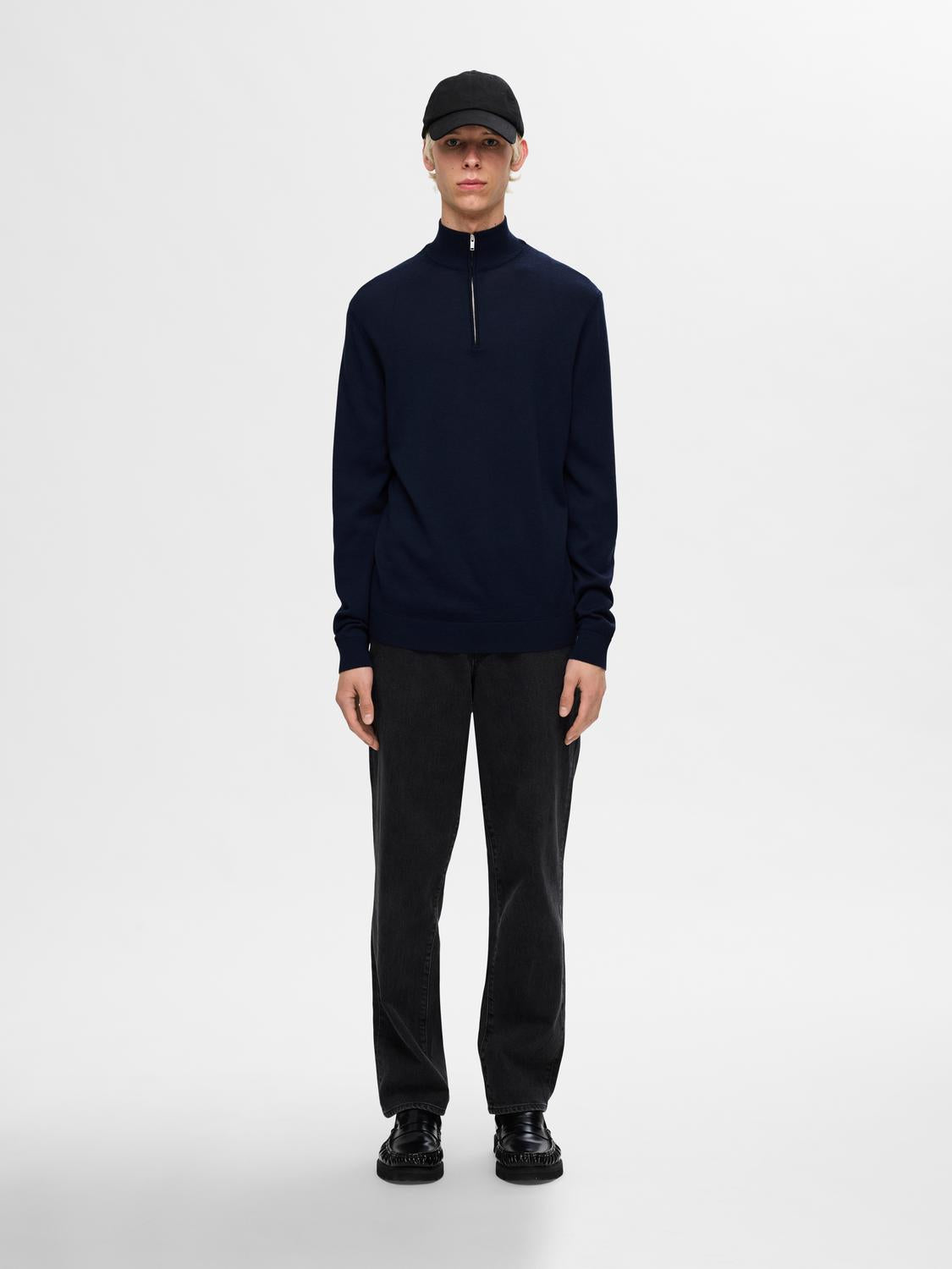 Tray Strikket Merino Half-Zip - Navy Blazer