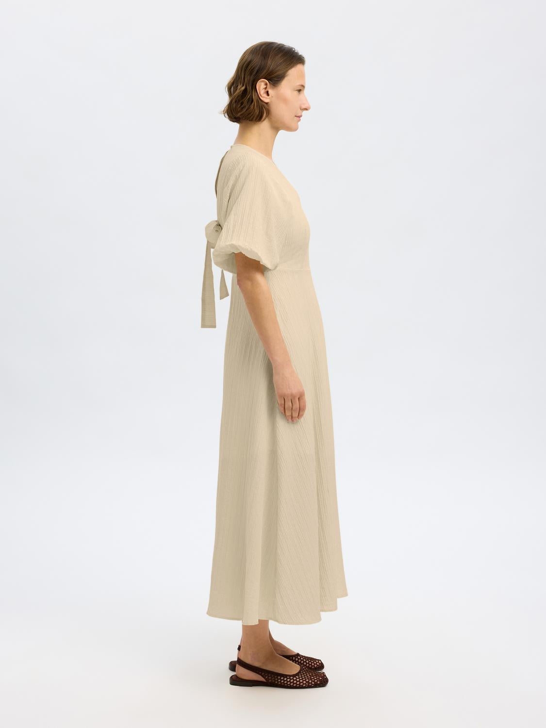 Maddie Midi Kjole  - Beige/ Birch