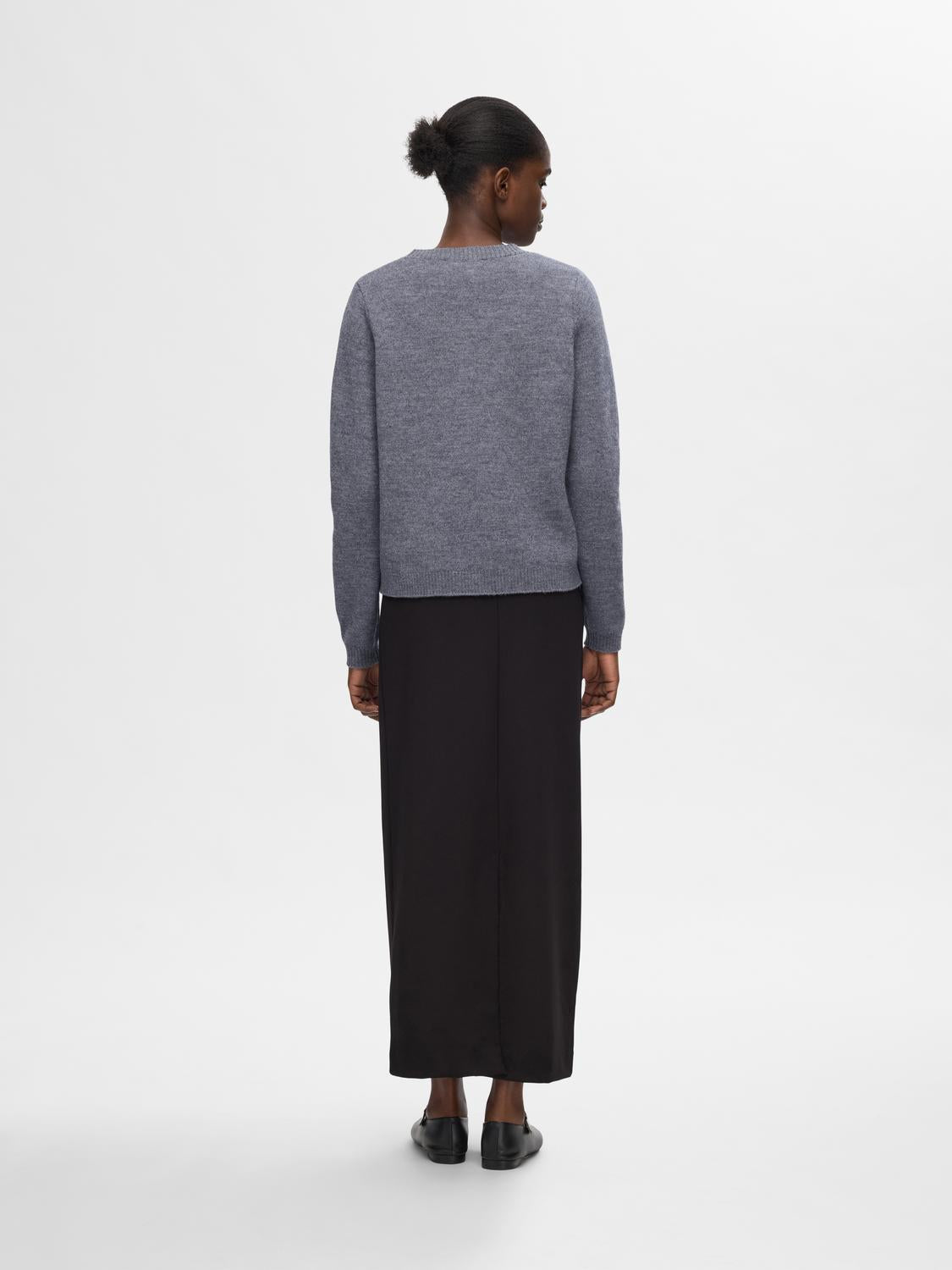 Ana Strikket O-Neck Genser - Medium Grey Melange