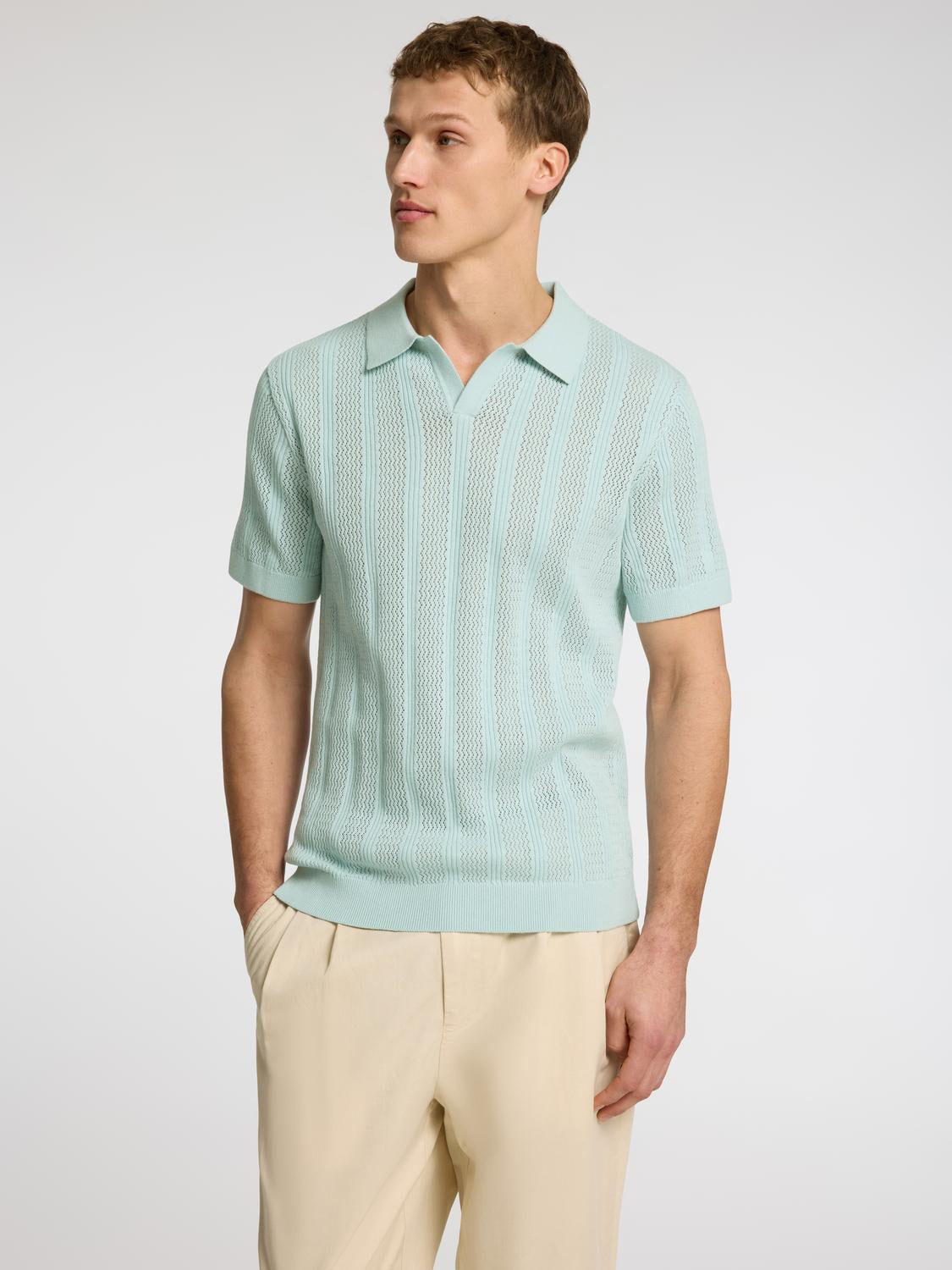 Wells Kort Arm Crochet Polo - Blå/ Winter Sky
