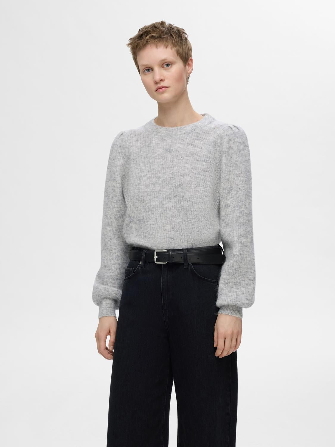 Lulu Rib O-neck - Grå/ Light Grey Melange