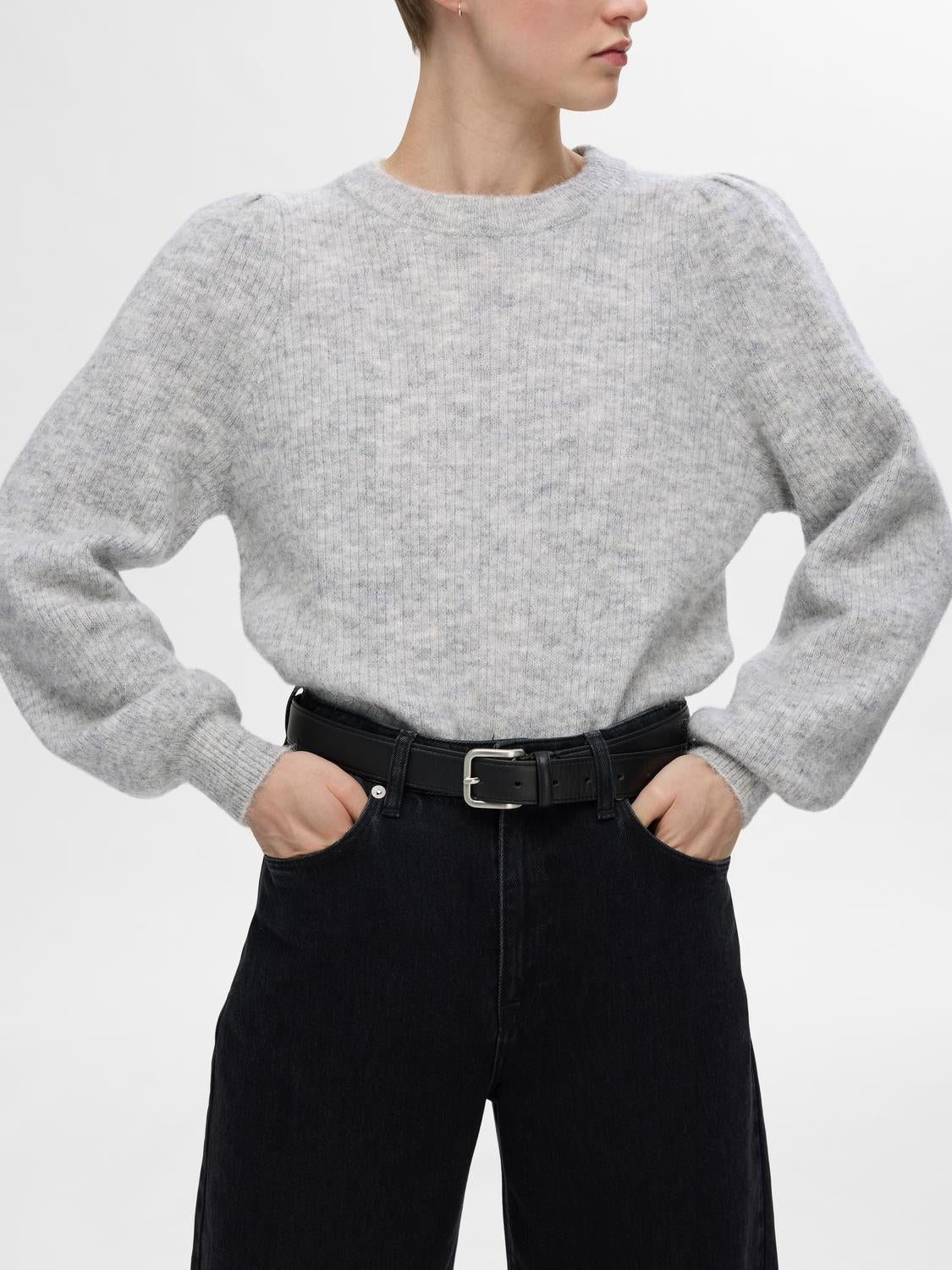 Lulu Rib O-neck - Grå/ Light Grey Melange