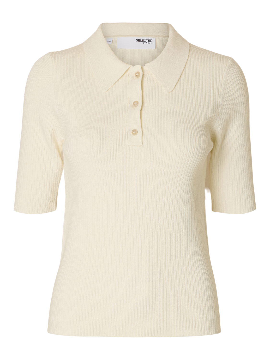 Helen Strikket Polo Skjorte - Beige/ Birch