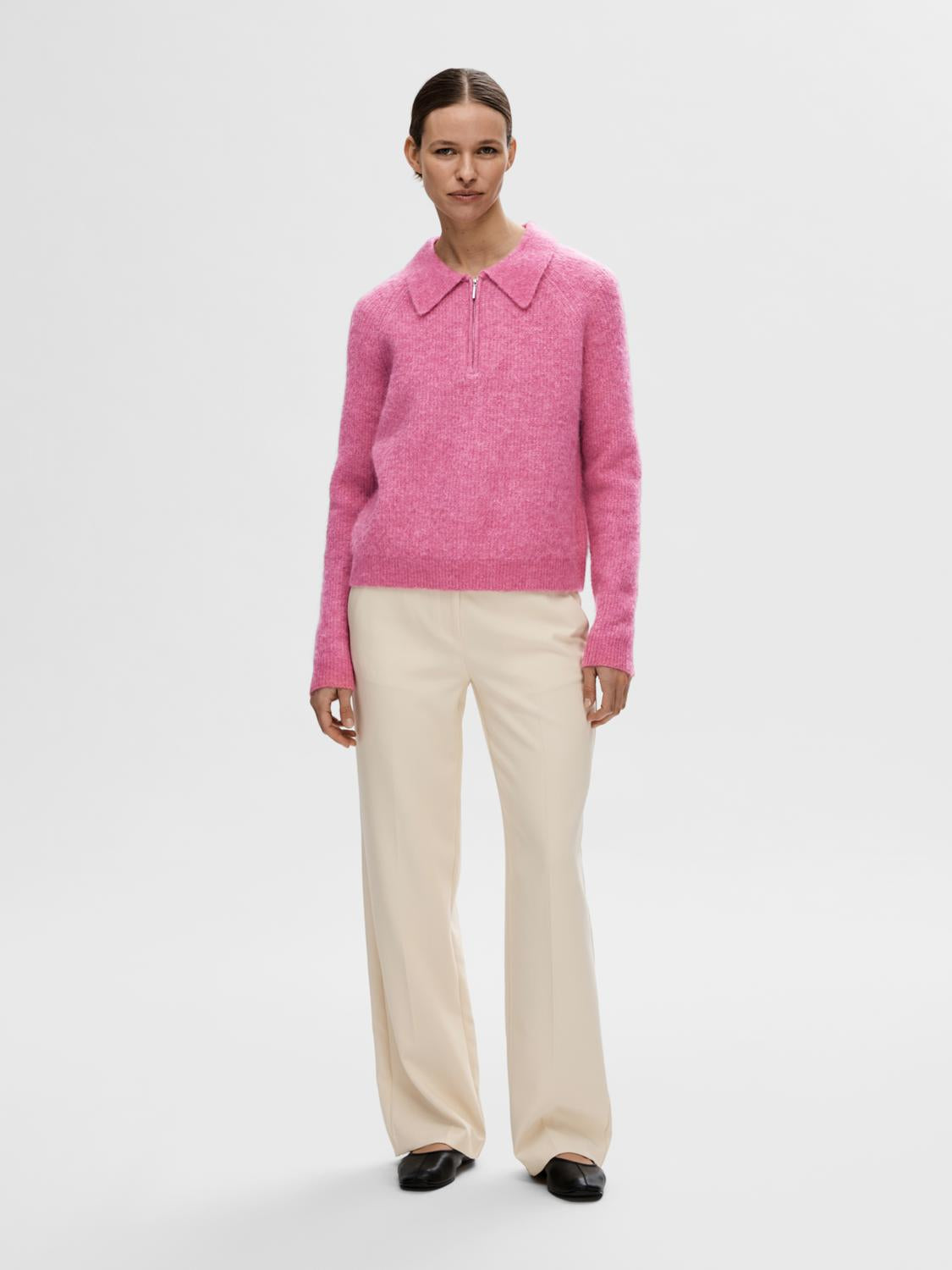 Sia Mynte half zip genser med krage - Rosa/ Phlox Pink