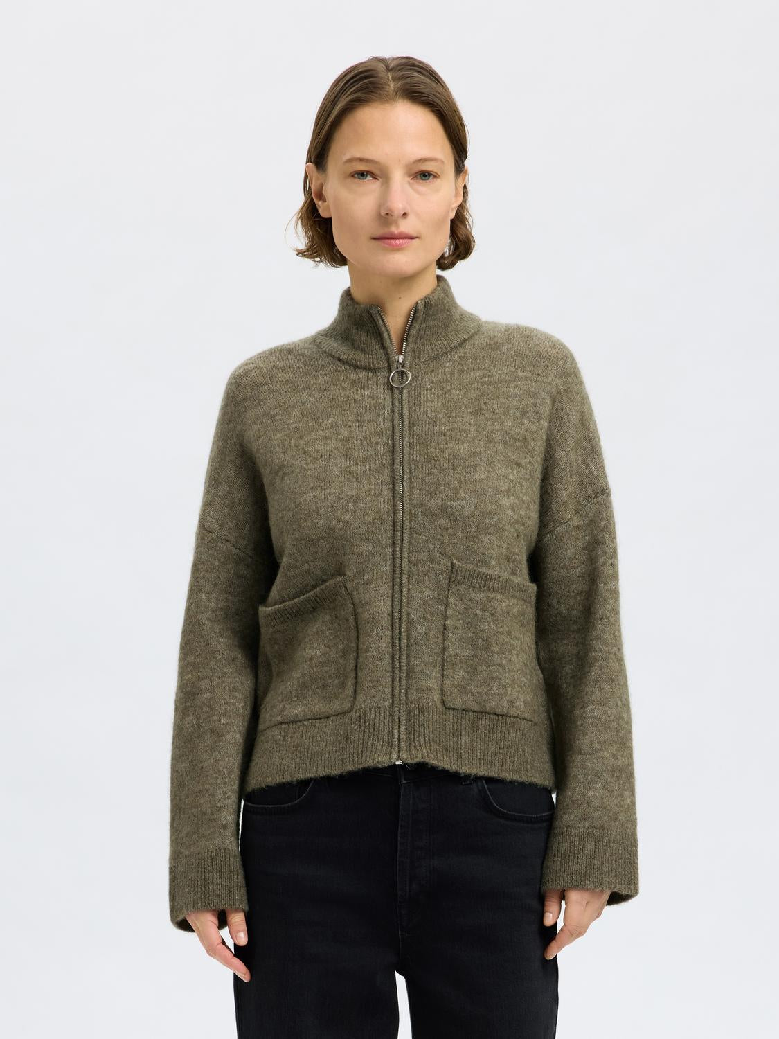 Sia Zipper Strikket Cardigan - Grønn/ Vetiver
