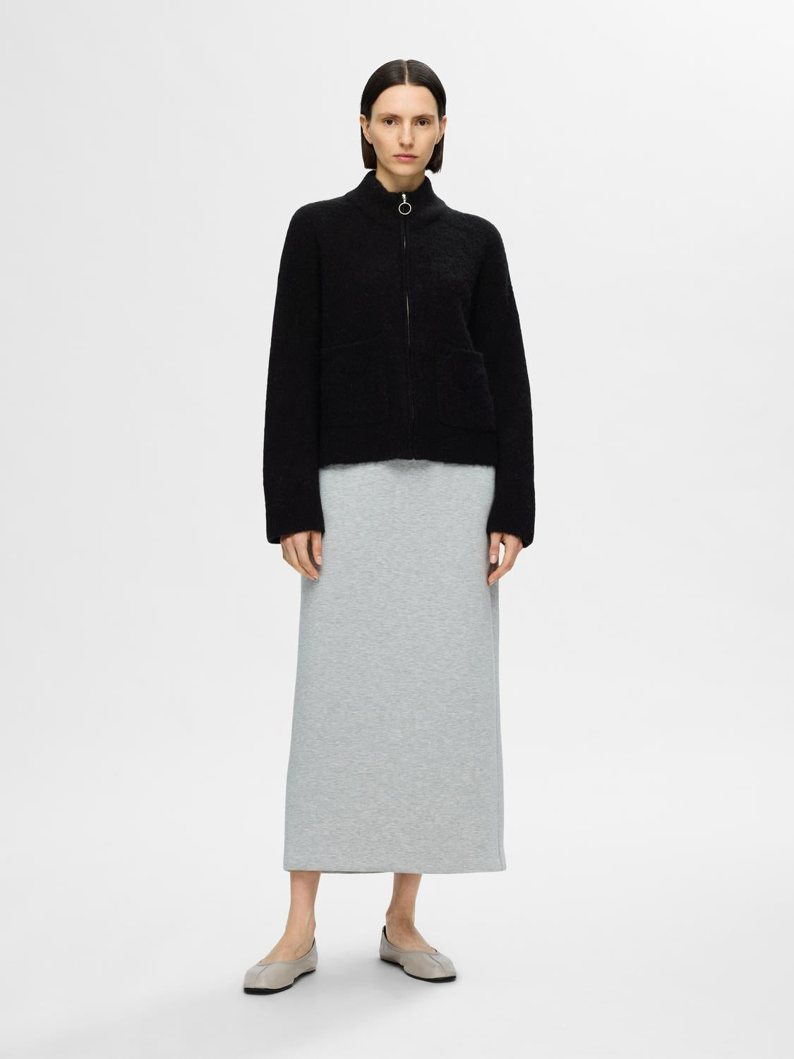 Sia Ras Zipper Strikket Cardigan - Sort/ Black