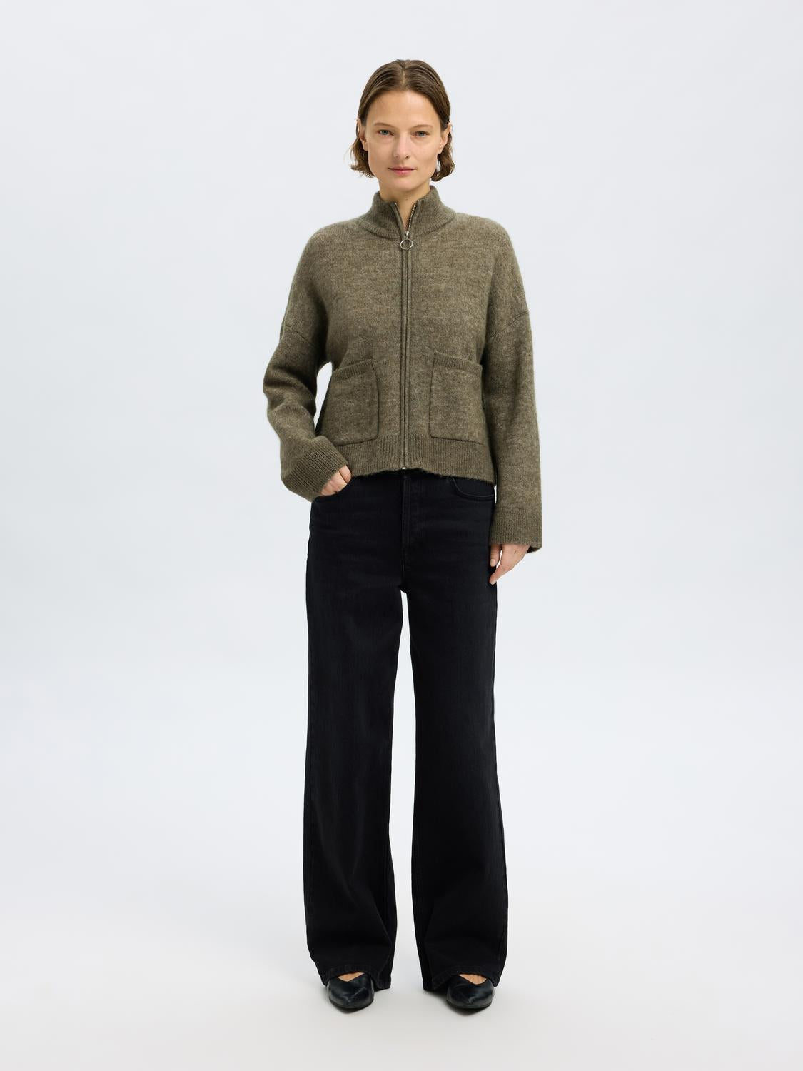 Sia Zipper Strikket Cardigan - Grønn/ Vetiver
