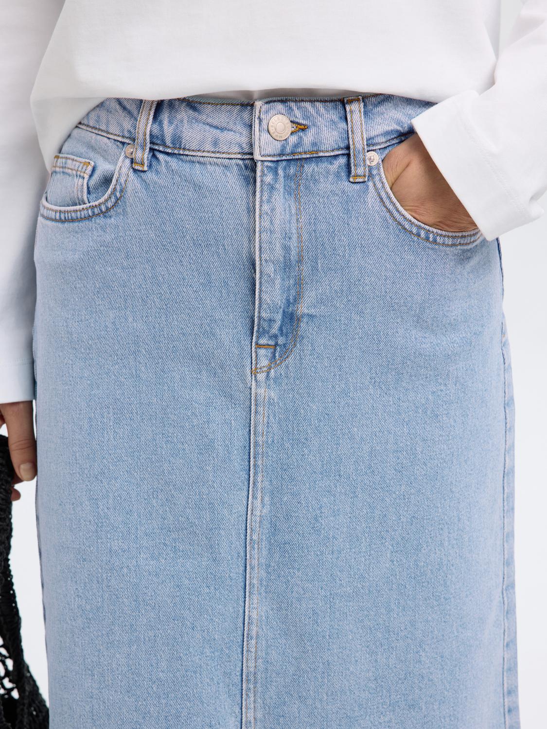 Krista Gerda Langt Denim Skjørt - Blå/ Light Blue Denim