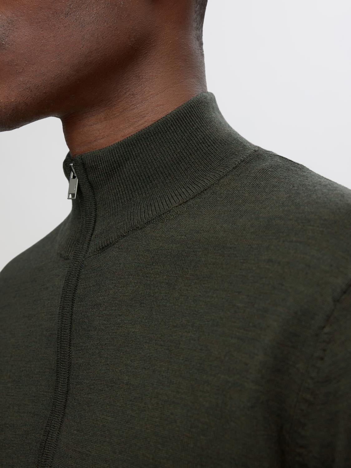 Tray Strikket Merino Half-Zip - Forest Night