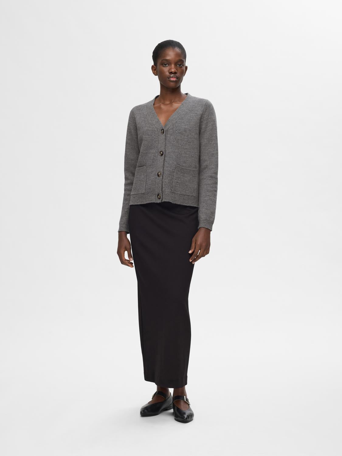 Ana Strikket Cardigan - Medium Grey Melange