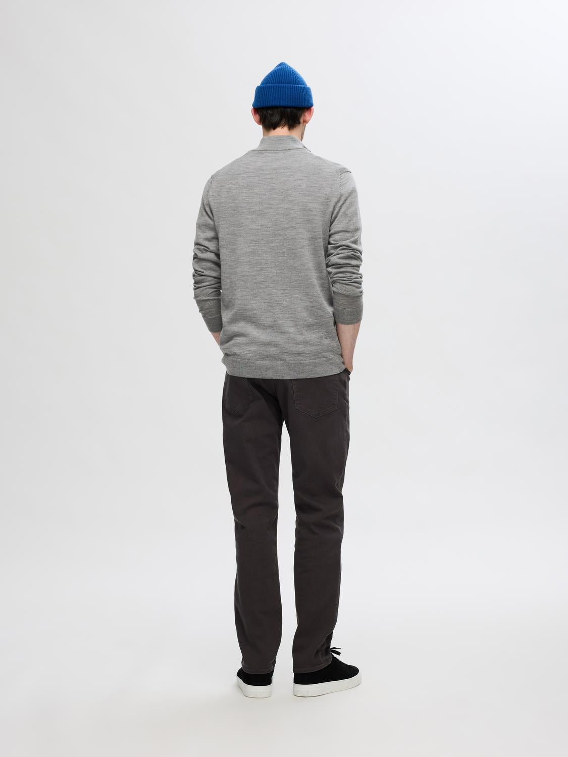 Tray Strikket Merino Half-Zip - Medium Grey Melange