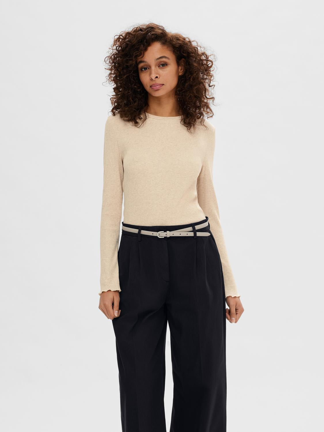 Anna LS T-Skjorte - Beige/ Oatmeal