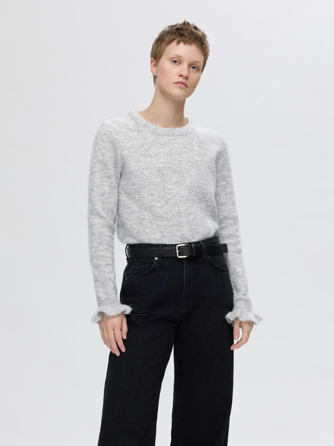 Lulu Frill O-neck - Grå/ Light Grey Melange