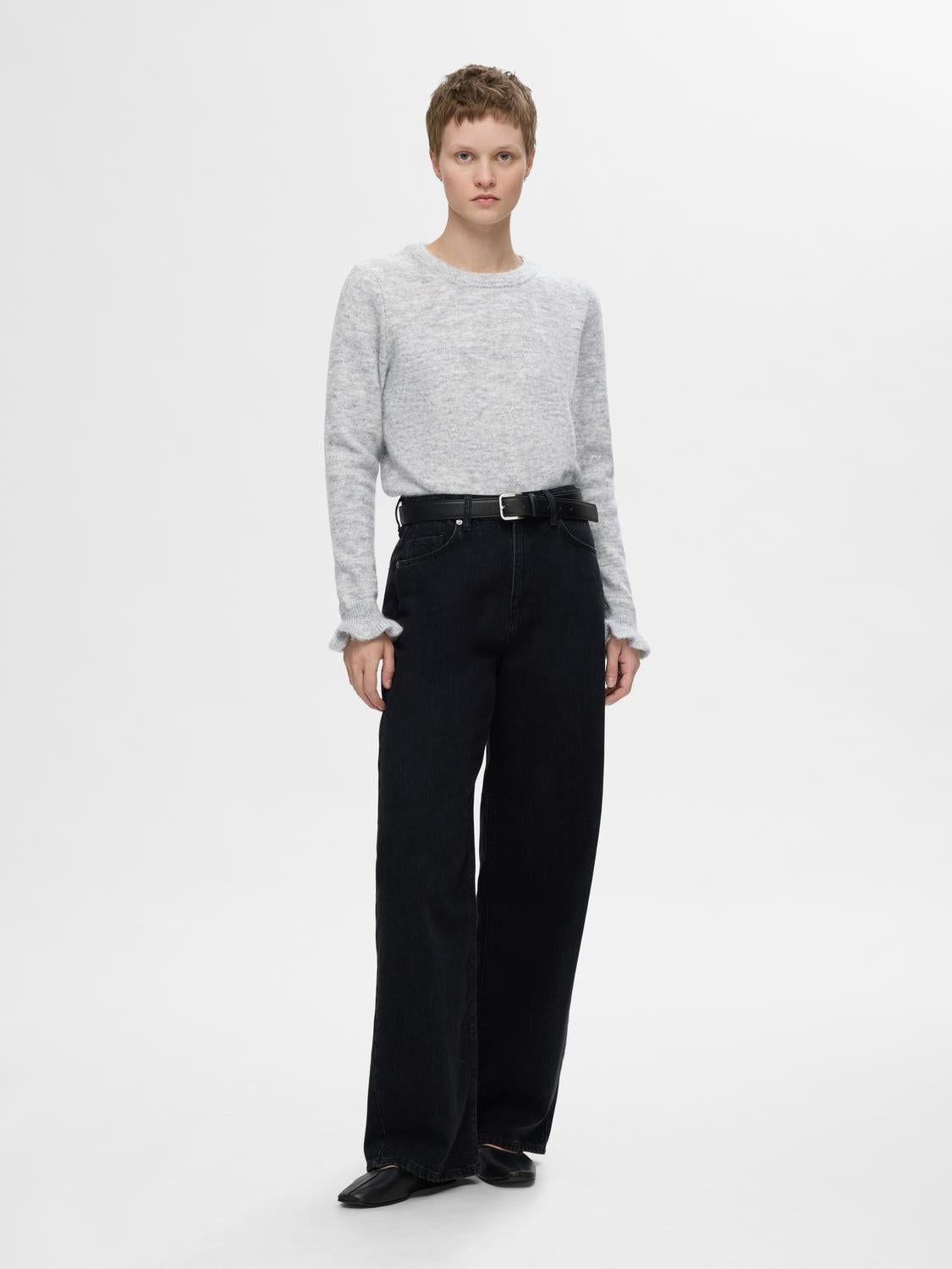 Lulu Frill O-neck - Grå/ Light Grey Melange