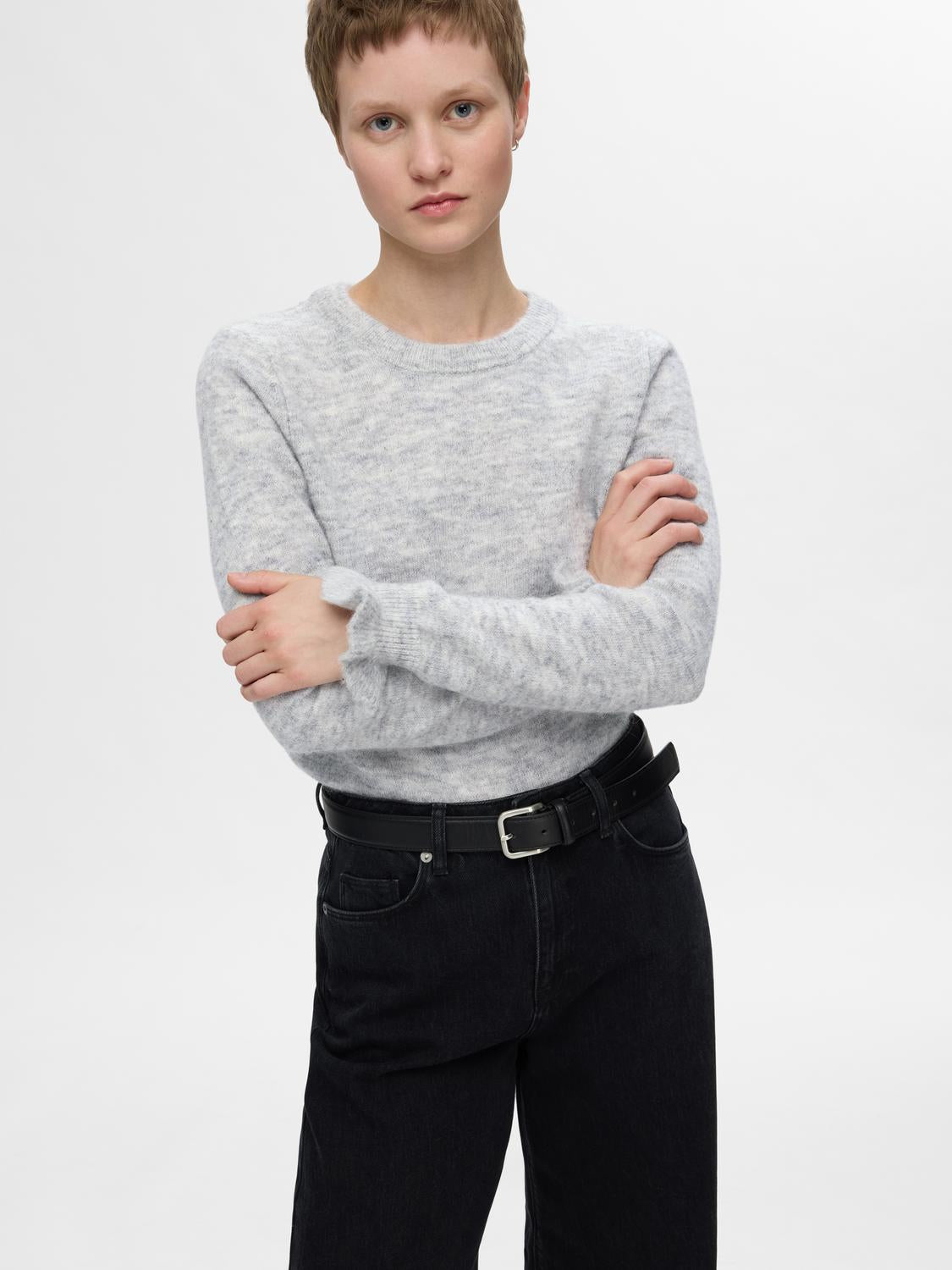 Lulu Frill O-neck - Grå/ Light Grey Melange