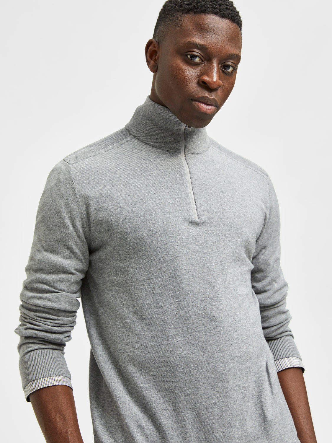 Berg Half Zip Genser - Grå/ Medium Grey Melange