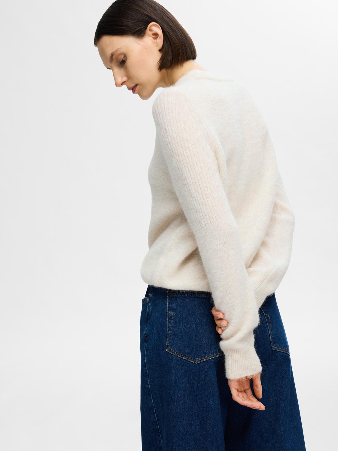 Sia Ras O-Neck strikket Genser - Beige/ Birch