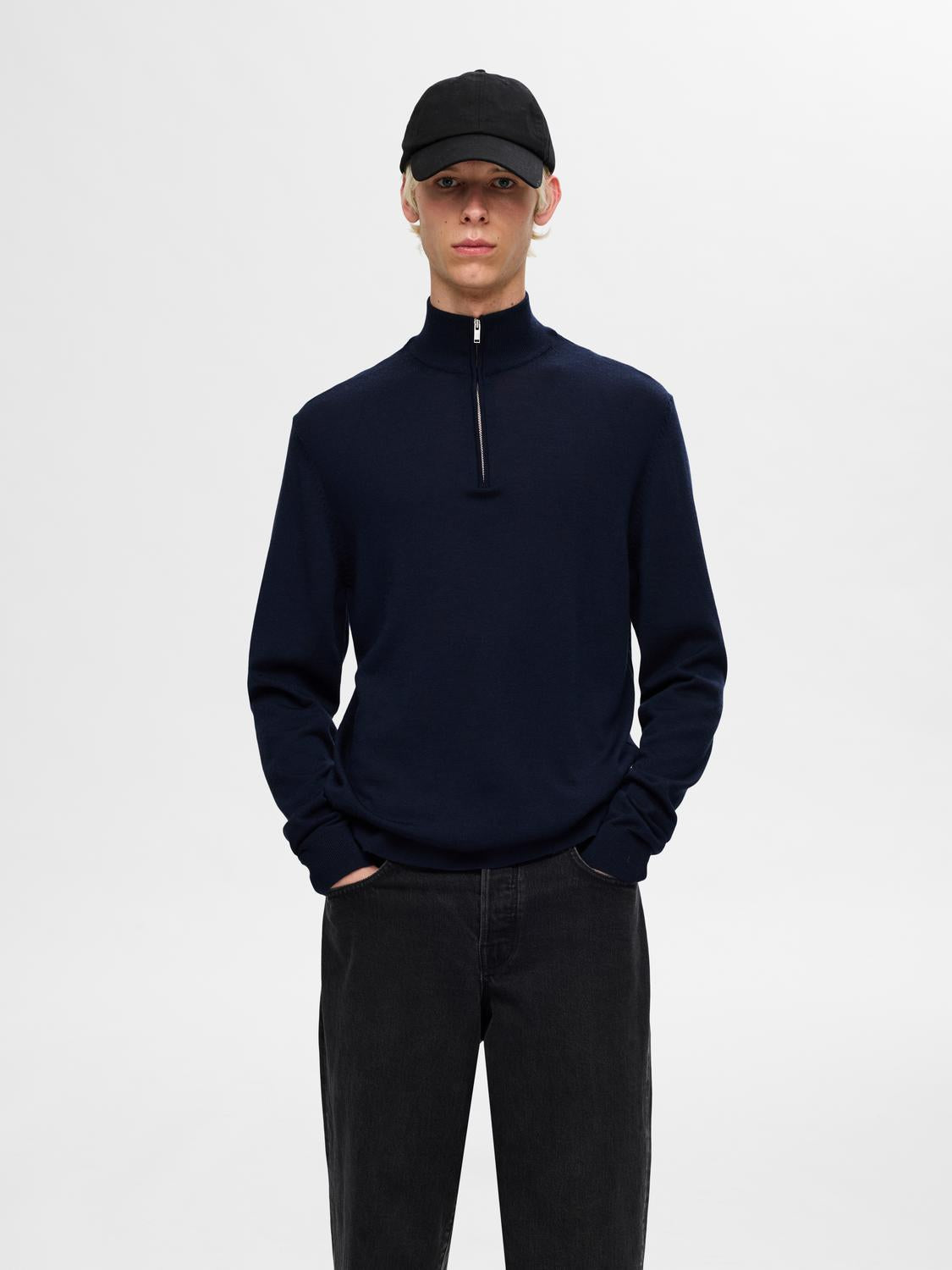 Tray Strikket Merino Half-Zip - Navy Blazer