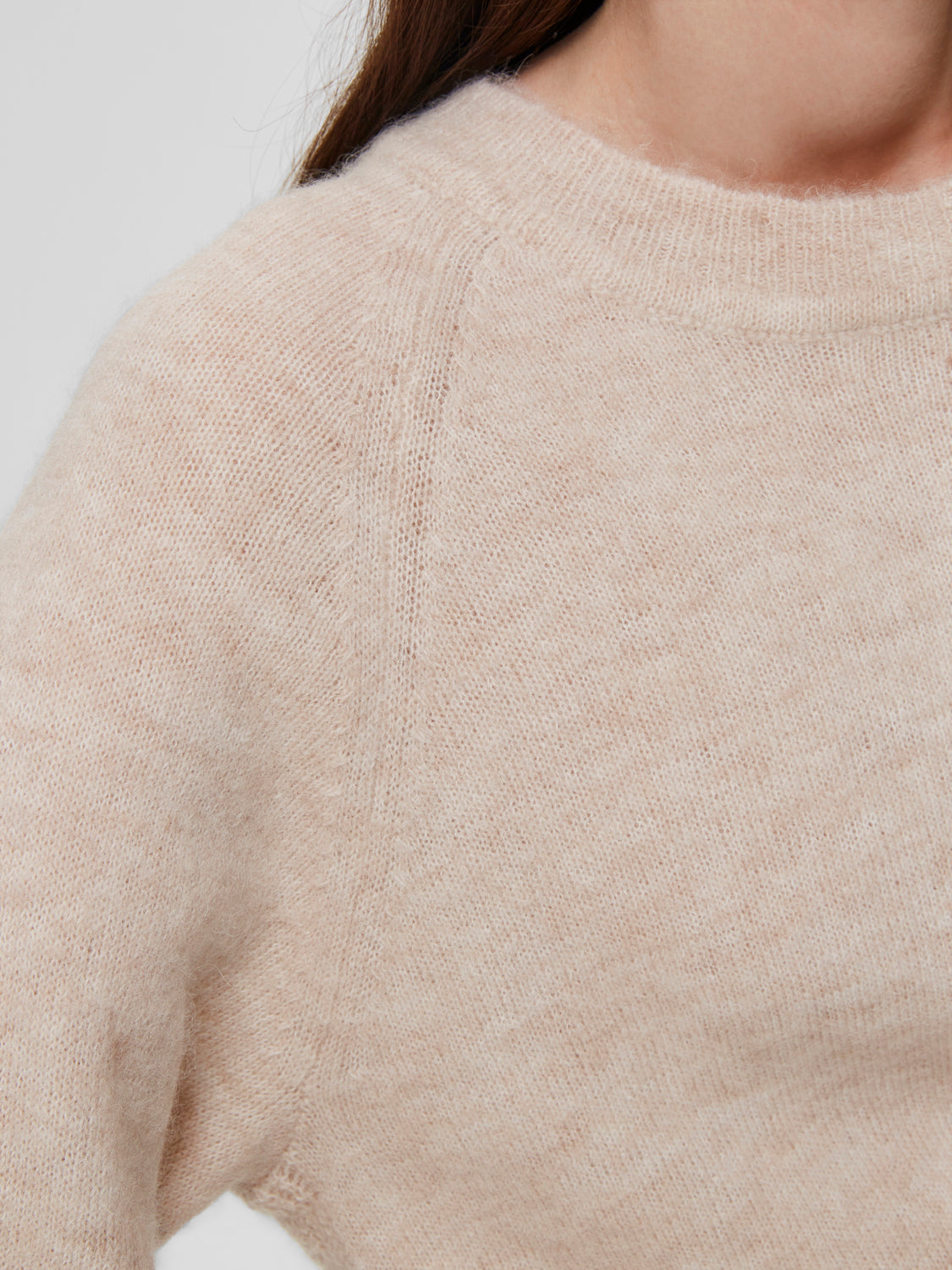 Lulu O-Neck Strikket Genser - Beige/ Birch