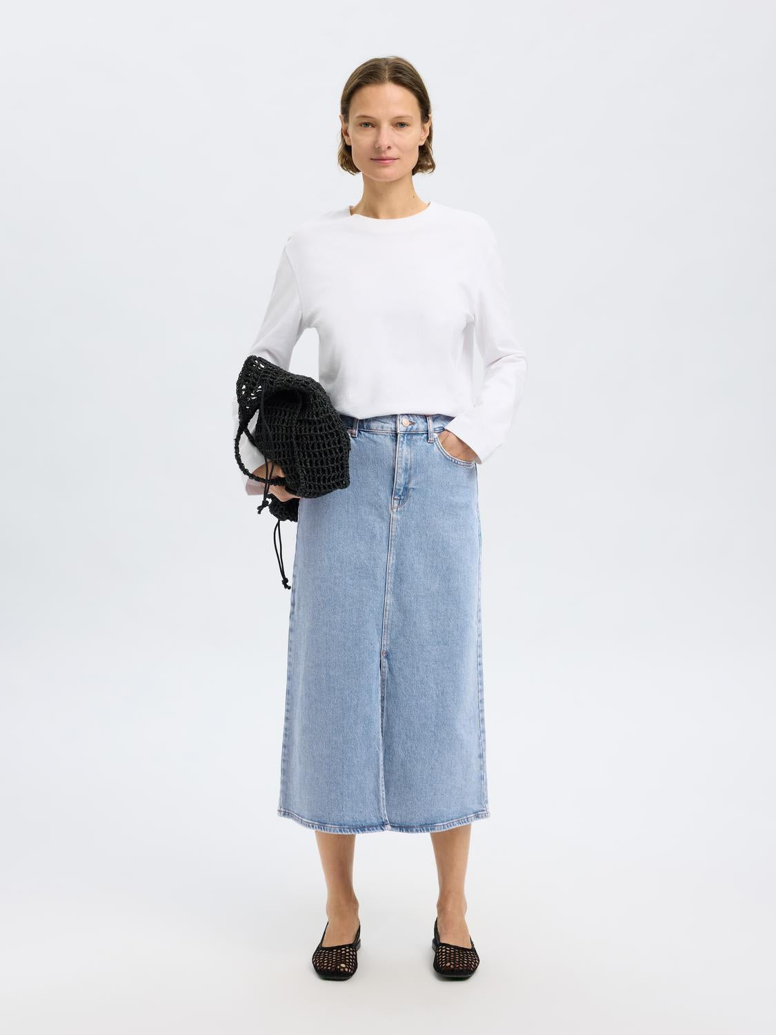 Krista Gerda Langt Denim Skjørt - Blå/ Light Blue Denim