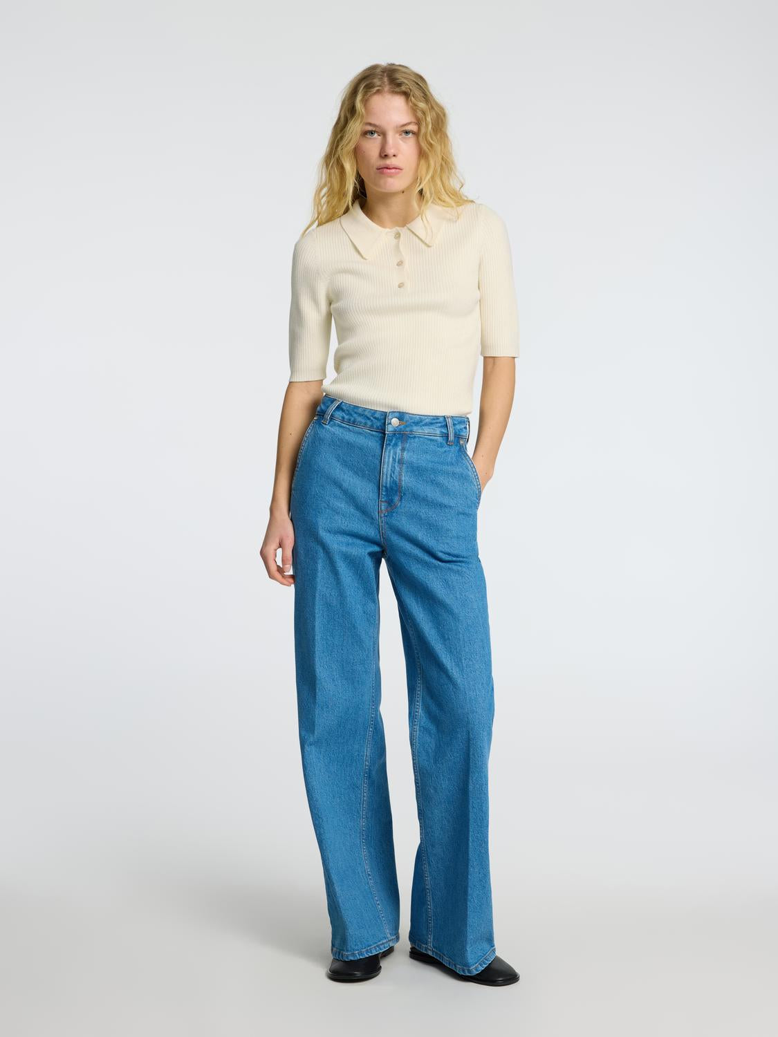 Helen Strikket Polo Skjorte - Beige/ Birch