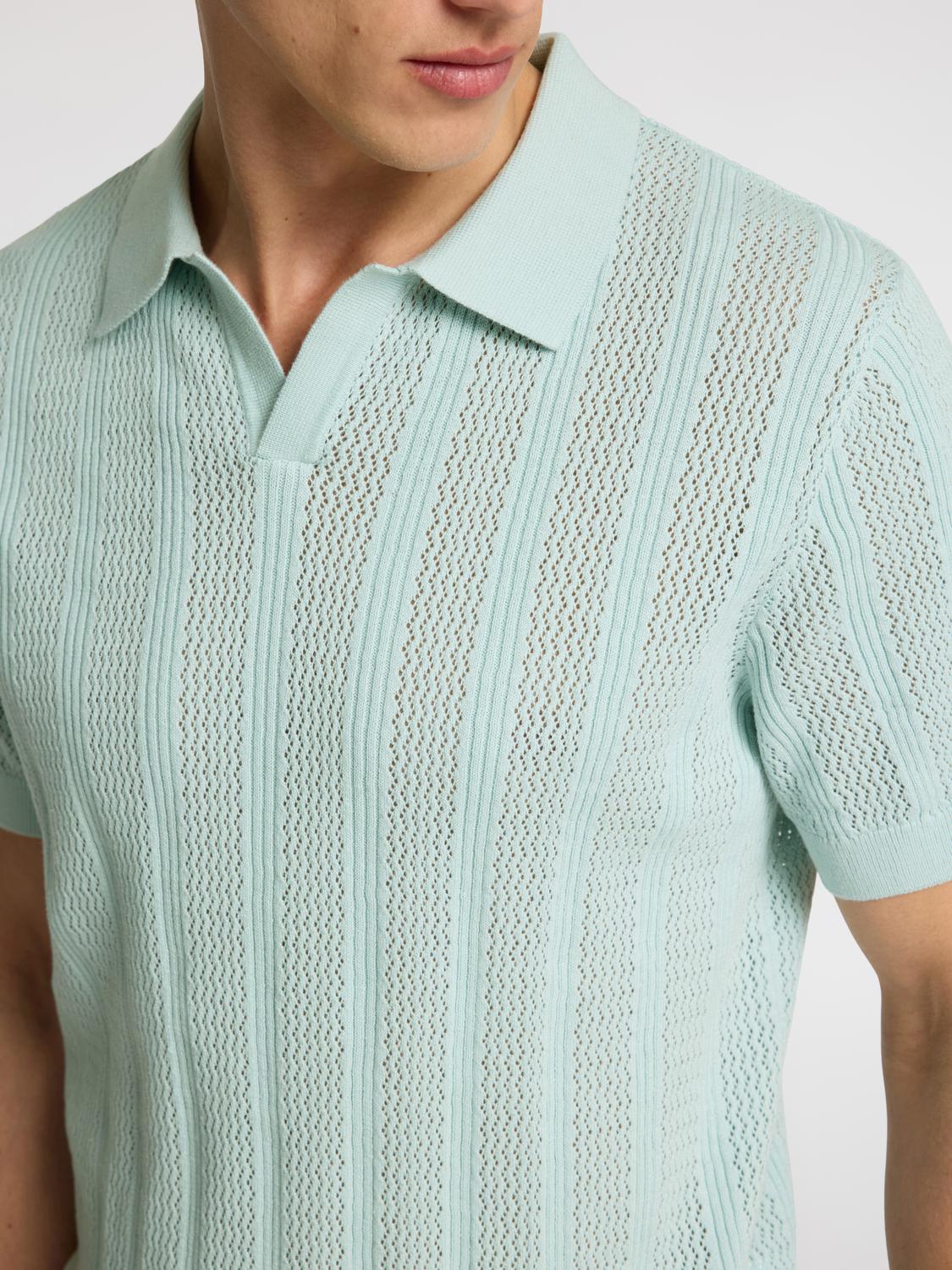 Wells Kort Arm Crochet Polo - Blå/ Winter Sky