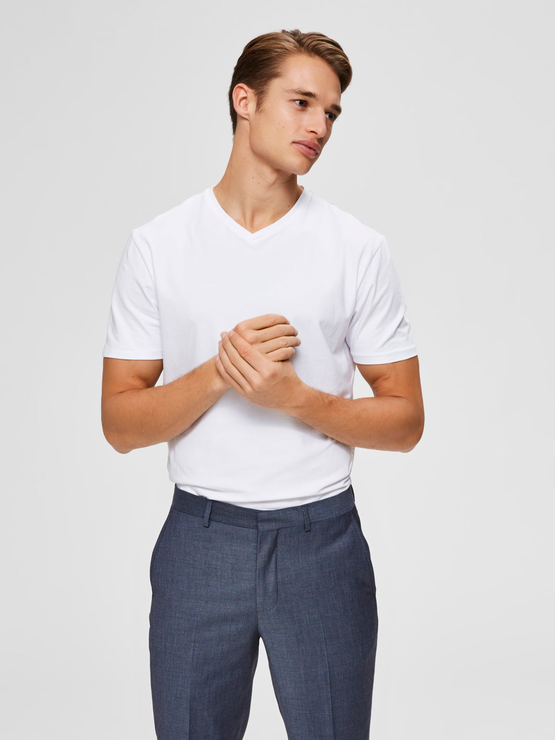 Pima V-Neck T-Skjorte - Hvit/ Bright White