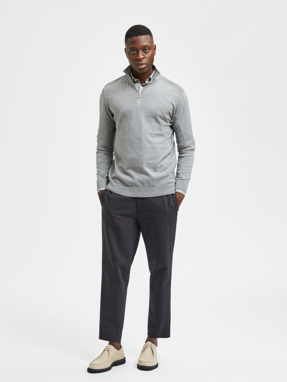 Berg Half Zip Genser - Grå/ Medium Grey Melange