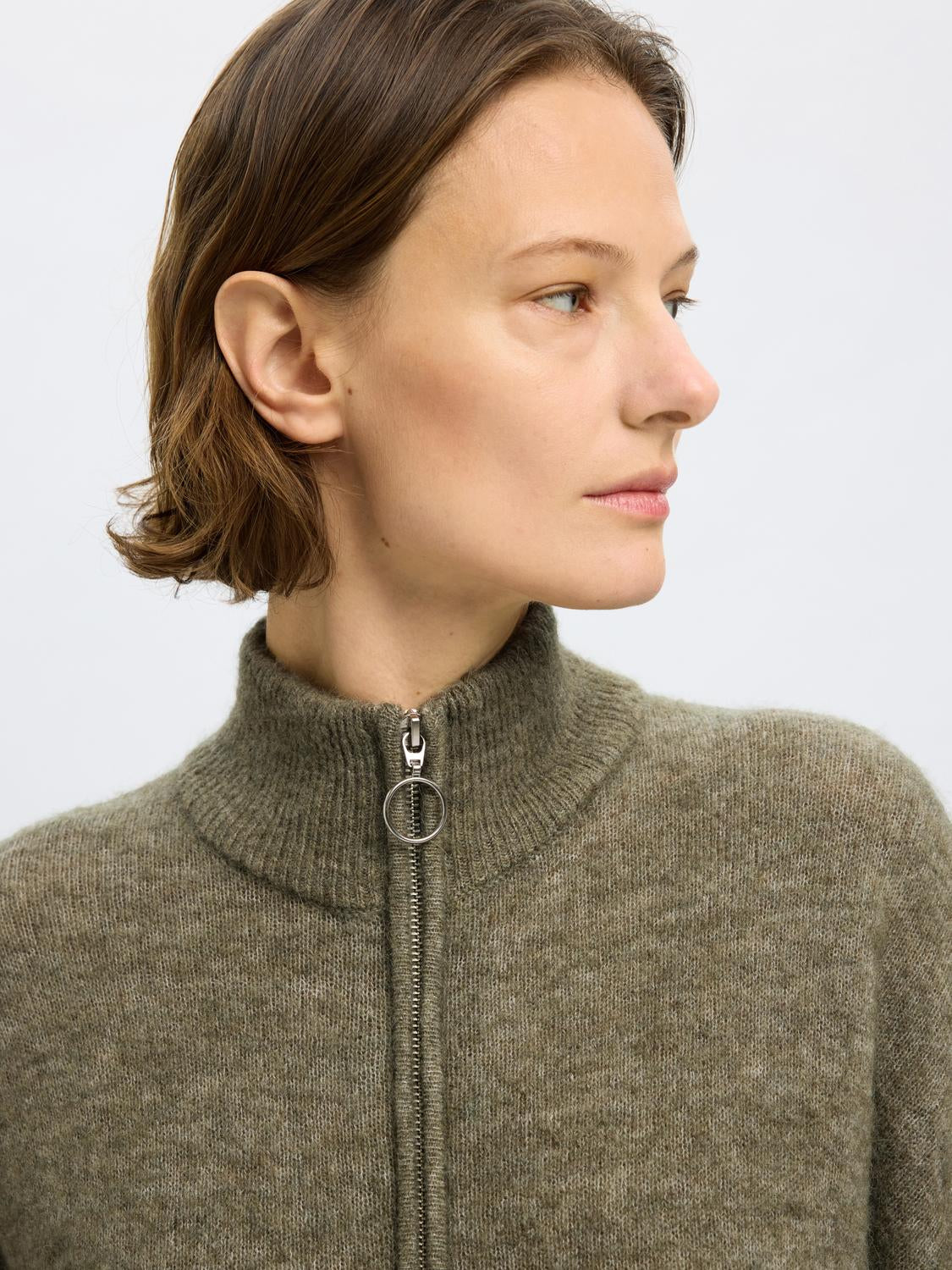 Sia Zipper Strikket Cardigan - Grønn/ Vetiver