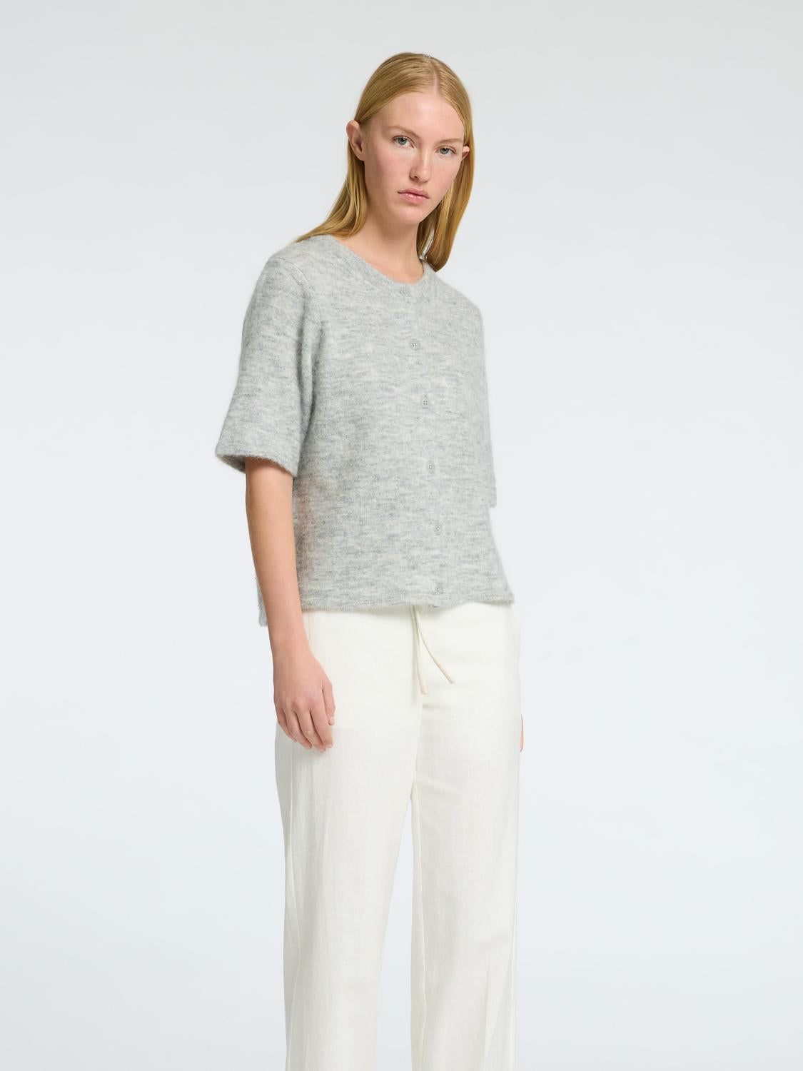 Lulu 2/4 Strikket Cardigan - Grå/ Light Grey Melange