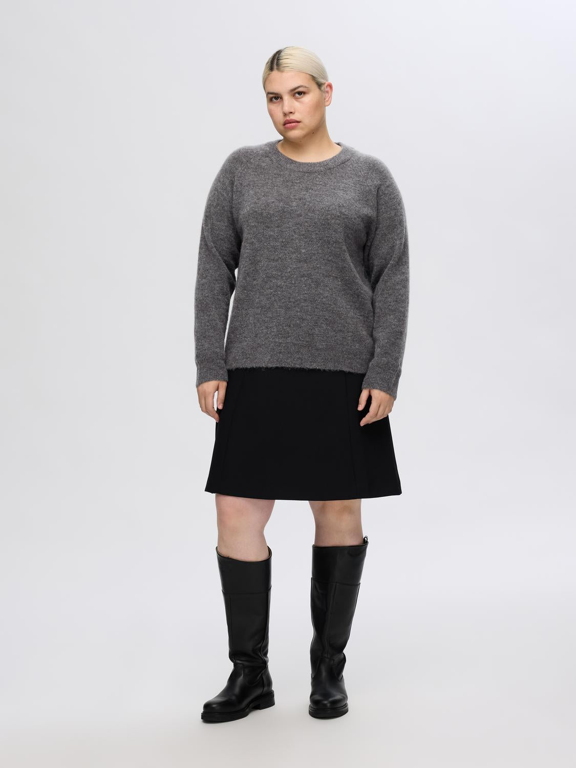 Lulu O-Neck Strikket Genser - Medium Grey Melange